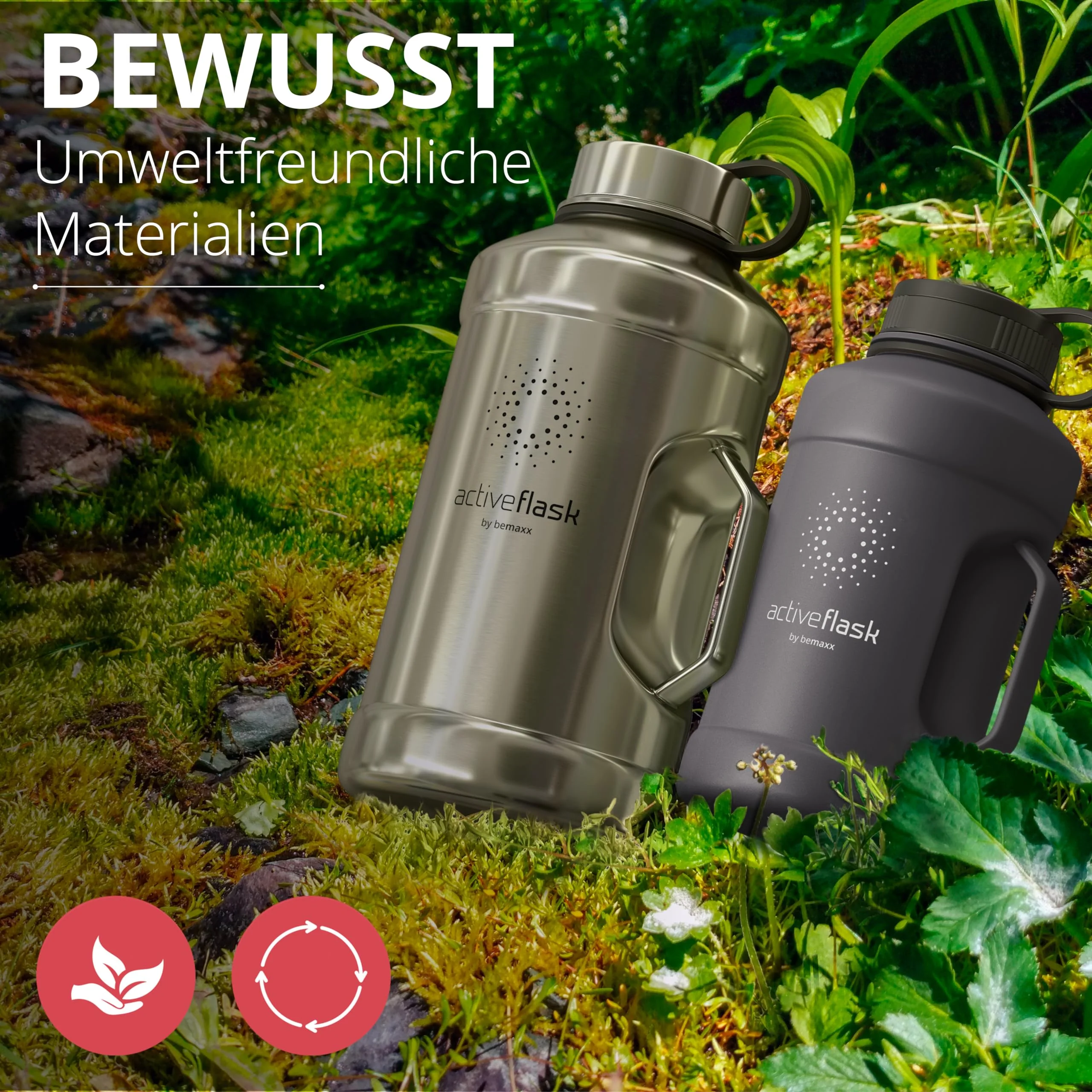 BeMaxx Trinkflasche Edelstahl ACTIVE FLASK + Strohhalm (3 Deckel) | Große 2,2 Liter - Image 2
