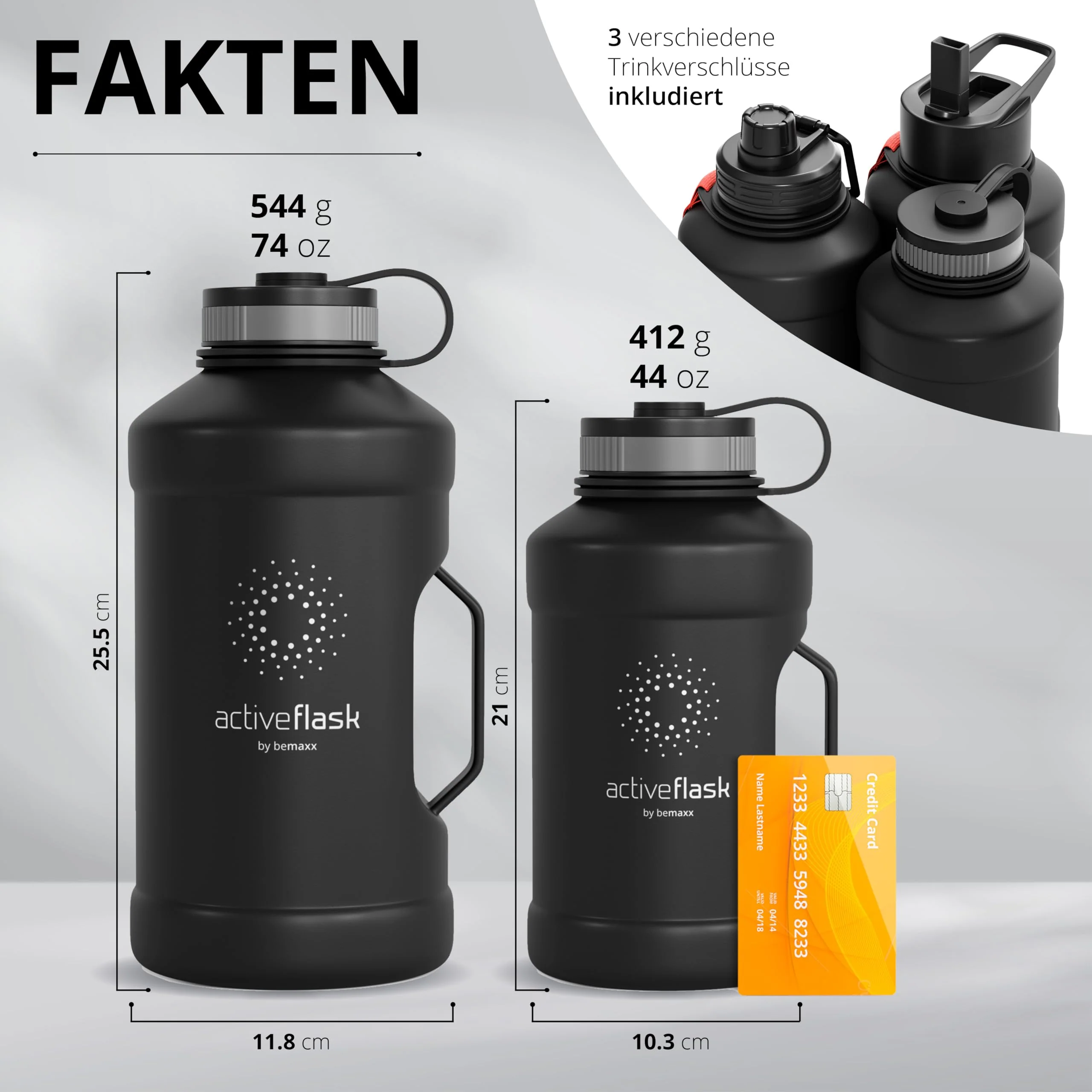 BeMaxx Trinkflasche Edelstahl ACTIVE FLASK + Strohhalm (3 Deckel) | Große 2,2 Liter - Image 5