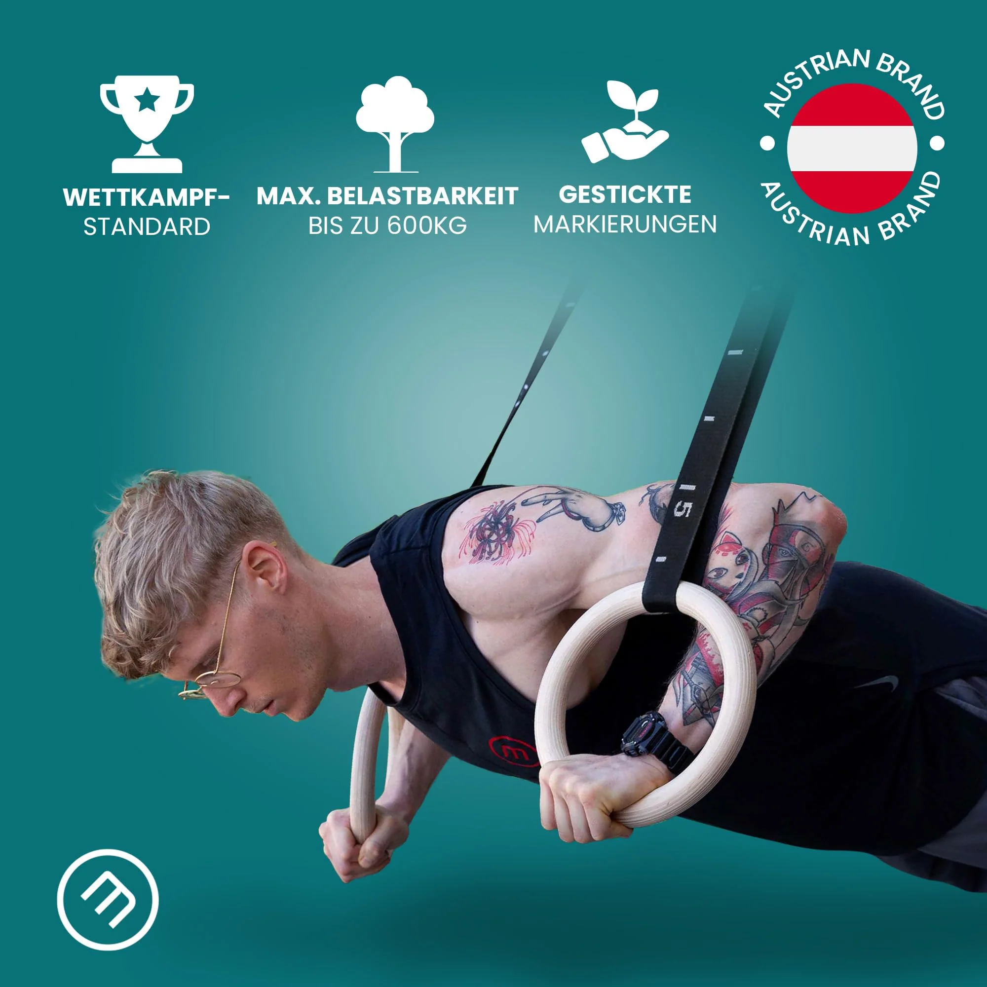 BeMaxx Turnringe Holz Gym Rings + Türanker & Trainings-eBook – Olympische Gymnastik - Image 5