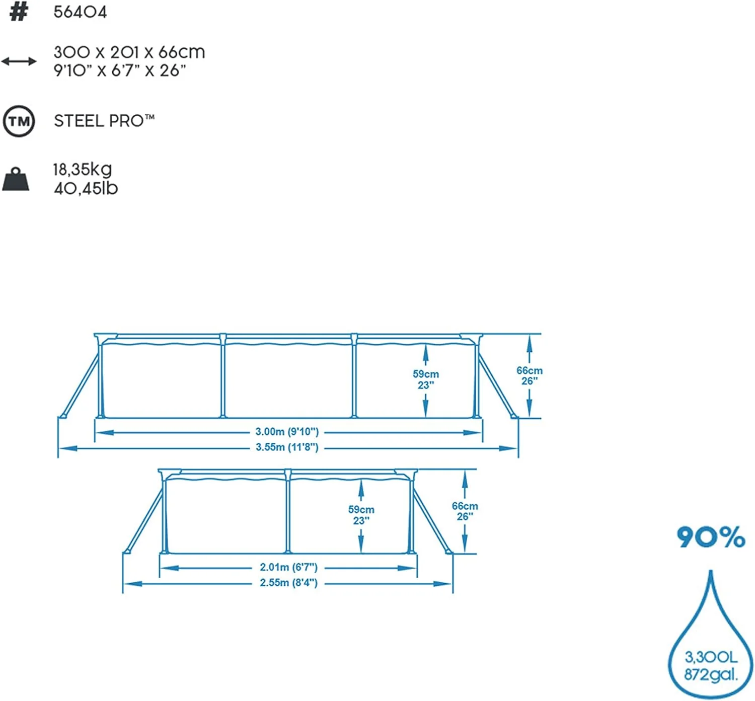 Bestway Steel Pro Frame Pool | Rechteckiger Gartenpool 300x201x66 cm | Robuster Stahlrahmen, DuraPlu - Image 4