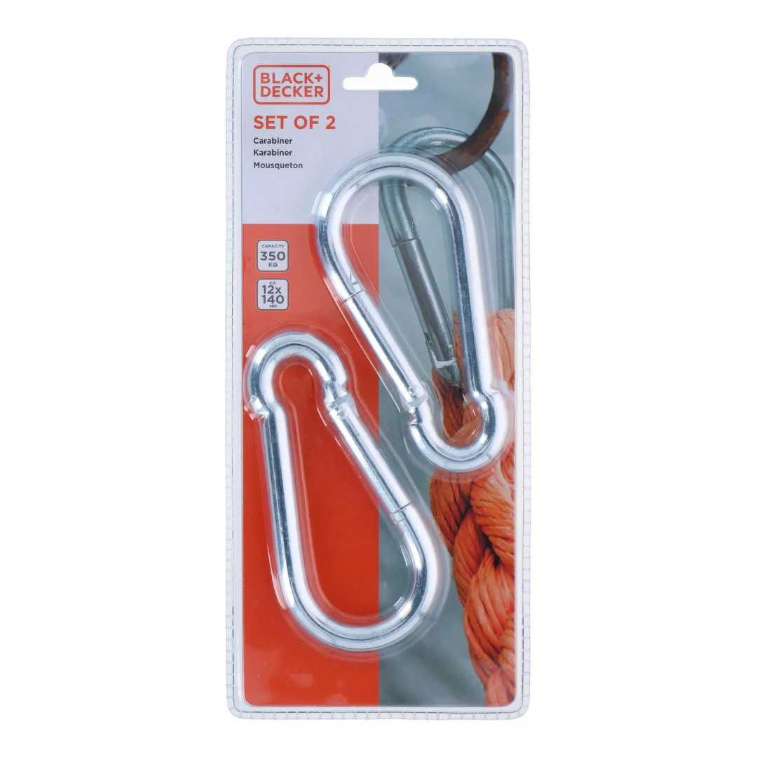 BLACK+DECKER 2 tlg Karabiner Haken 12x140mm 350 Kg Karabinerhaken Schnapphaken - Image 2