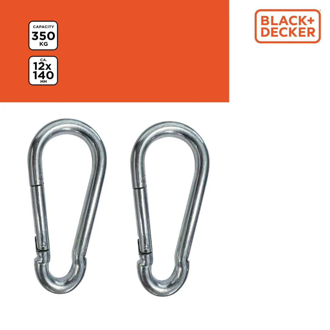 BLACK+DECKER 2 tlg Karabiner Haken 12x140mm 350 Kg Karabinerhaken Schnapphaken - Image 3