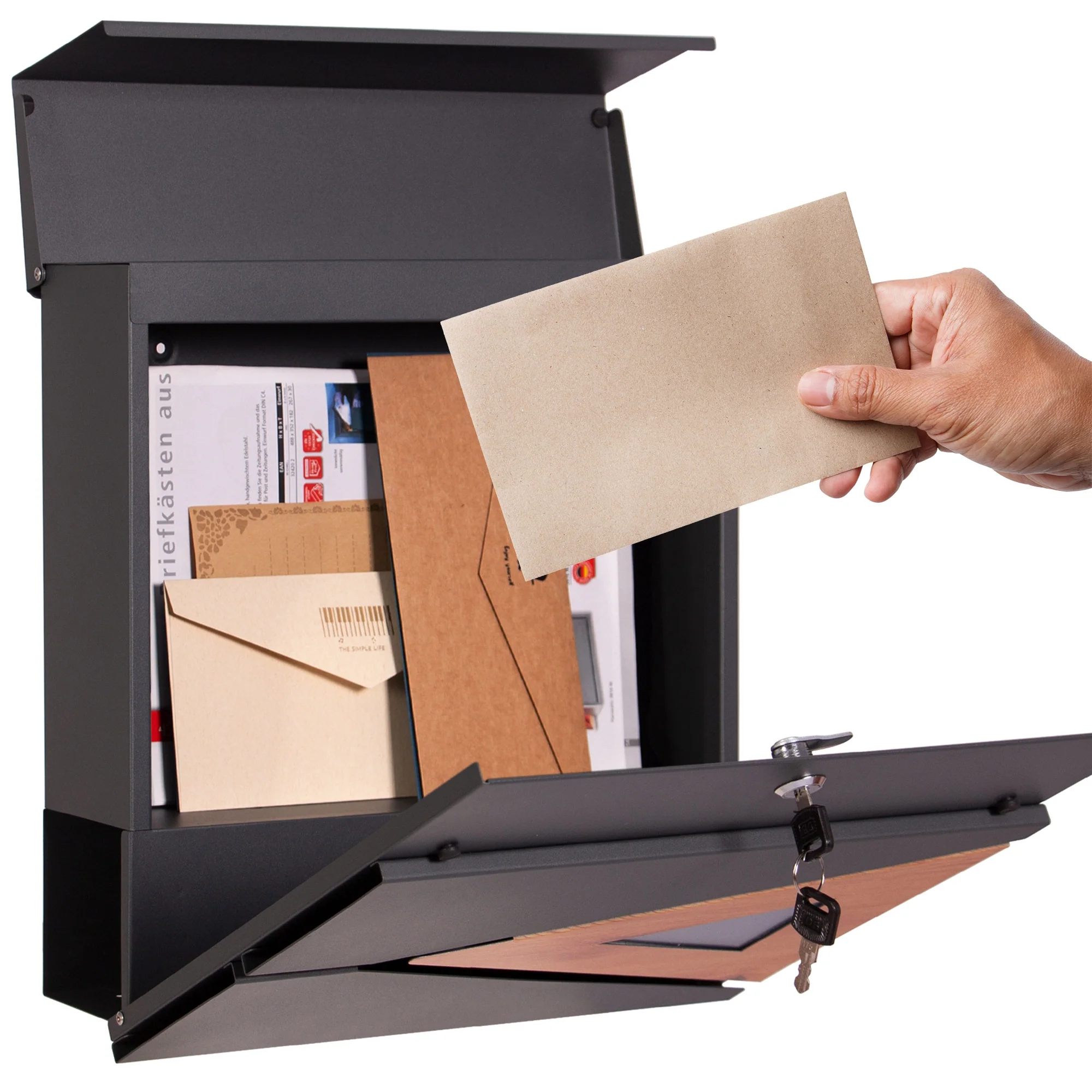Briefkasten 37x36,5x11 cm Anthrazit/Holzoptik aus Stahl ML-Design - Image 4