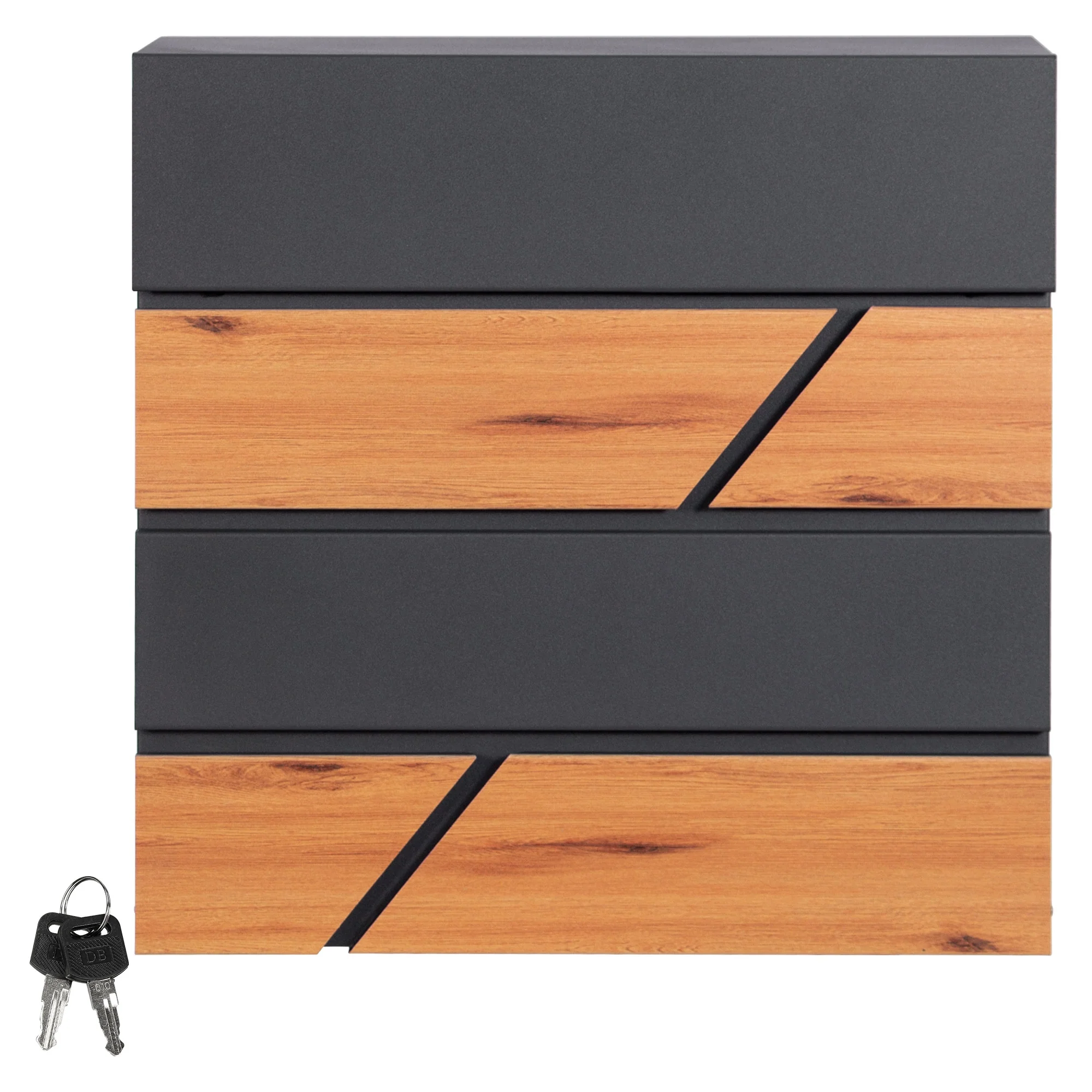 Briefkasten 37x36,5x11 cm Anthrazit/Holzoptik aus Stahl ML-Design