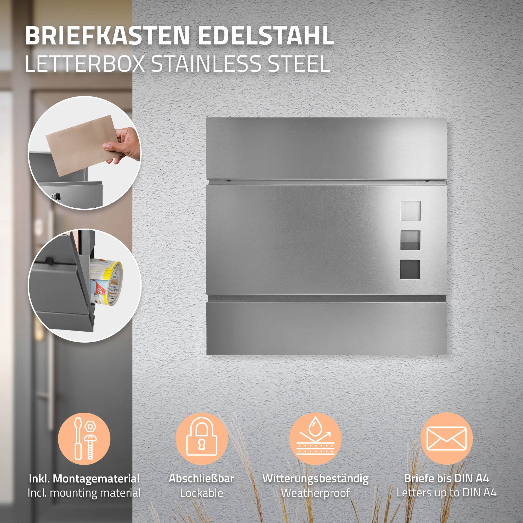 Briefkasten Silber aus Stahl mit Ständer ein Bein rund Silber aus Edelstahl - Image 4