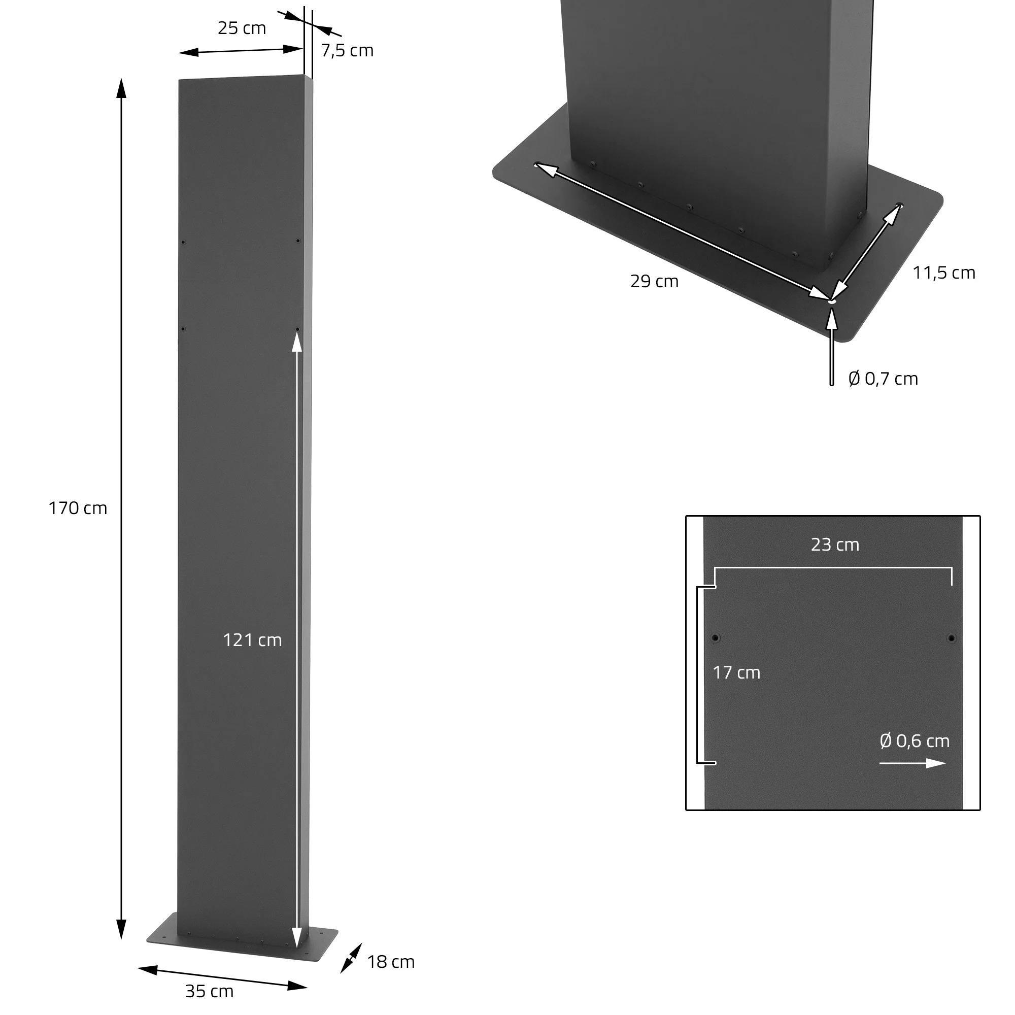 Briefkastenständer 170 cm Anthrazit aus Edelstahl ML-Design - Image 6