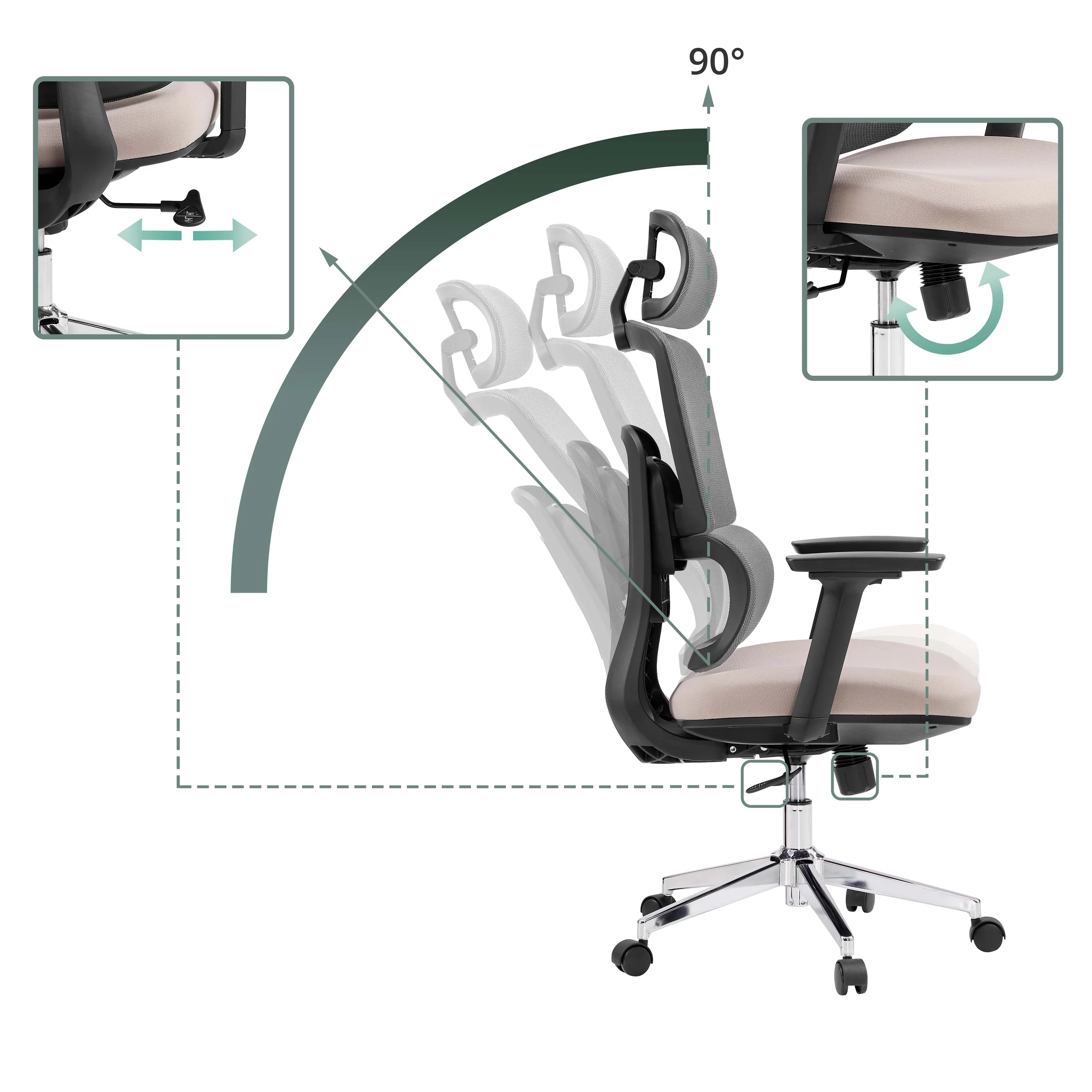 Bürostuhl / Drehstuhl Ergomy Pro Netzstoff / Sitz Stoff grau/beige hjh OFFICE - Image 5