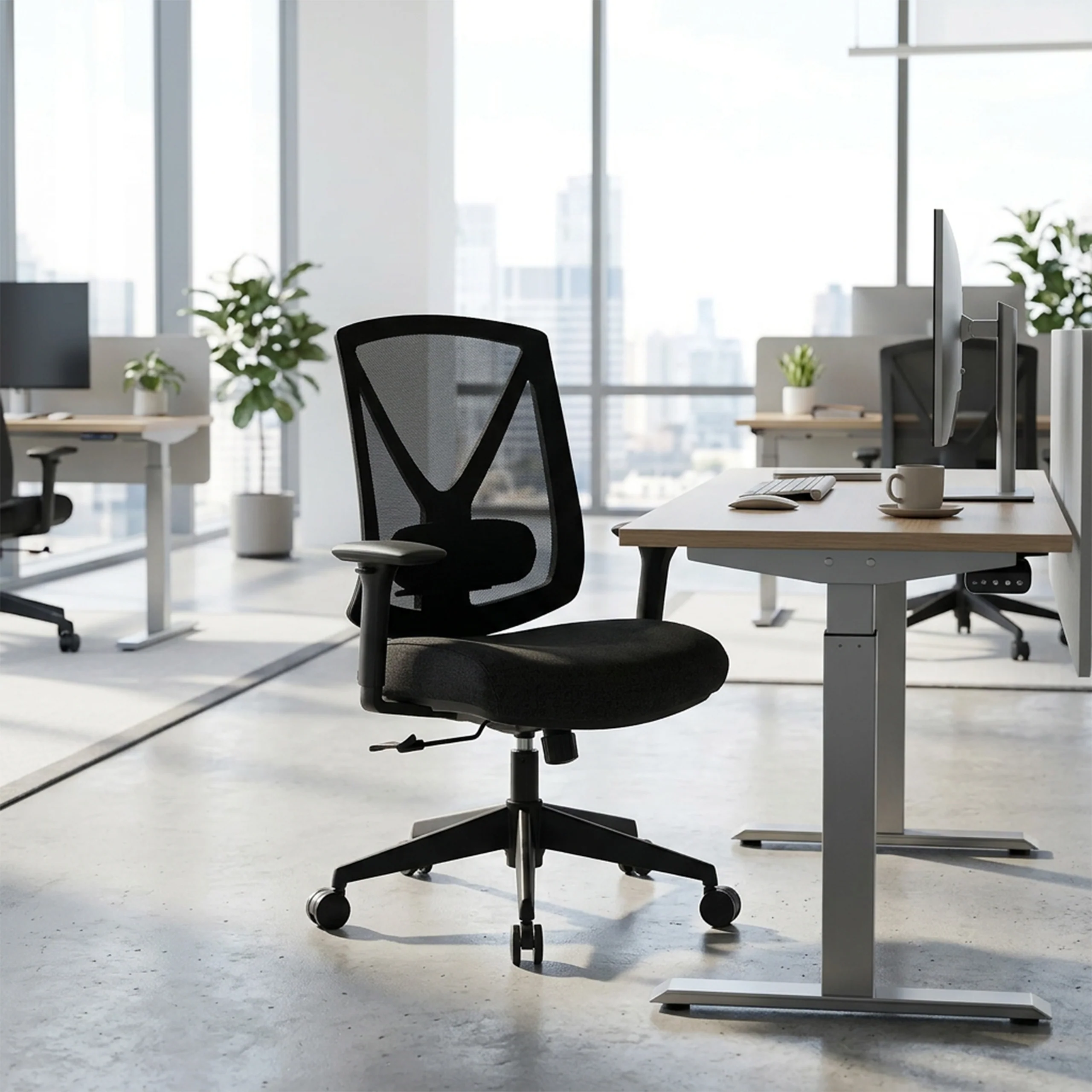 Bürostuhl / Drehstuhl Mirou Rücken Netz / Sitz Stoff schwarz hjh OFFICE - Image 8