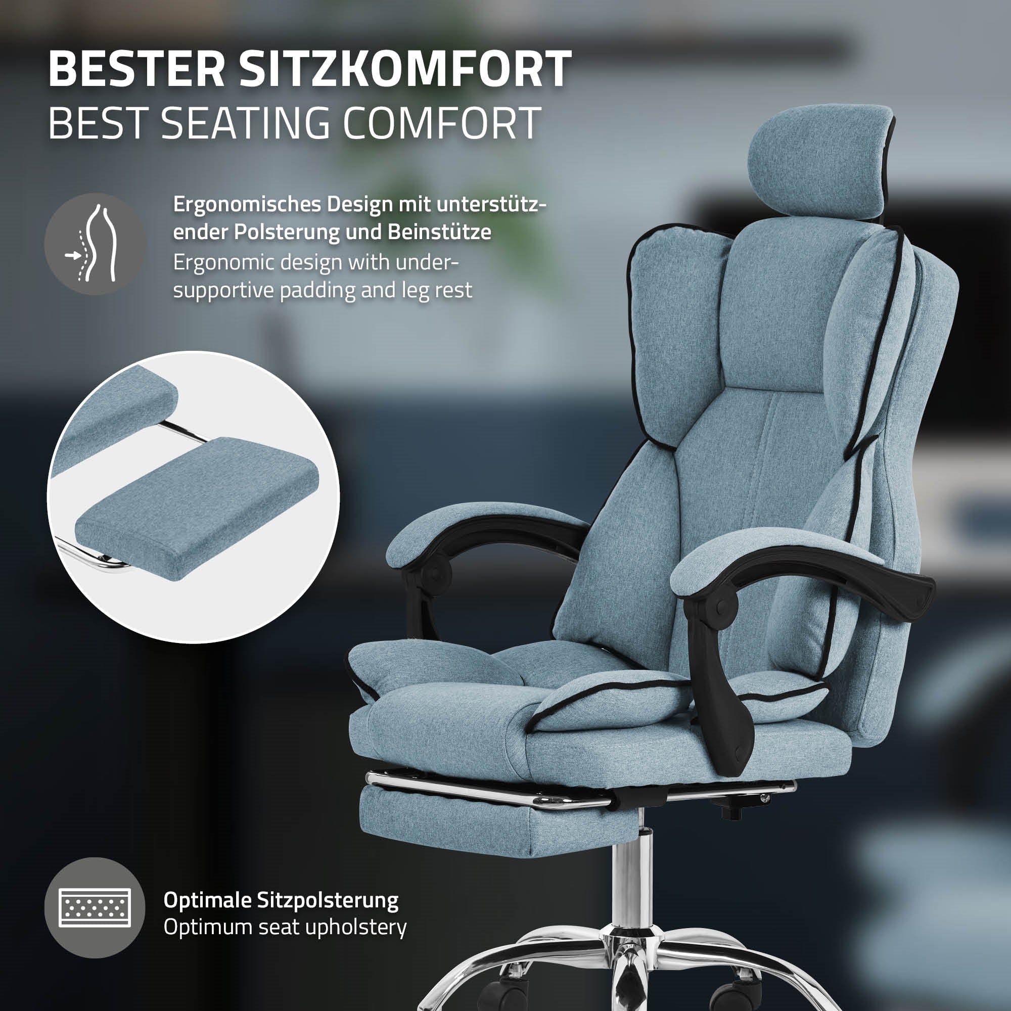 Bürostuhl ergonomisch mit hoher Rückenlehne und Rollen, höhenverstellbar, Wippfunktion - Image 13