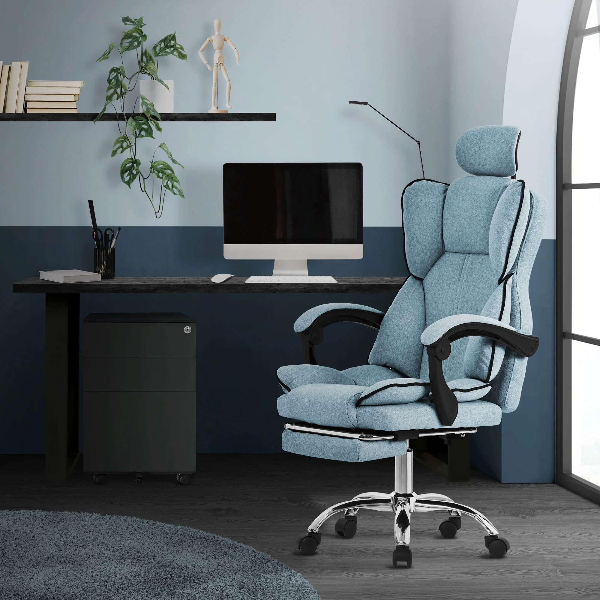 Bürostuhl ergonomisch mit hoher Rückenlehne und Rollen, höhenverstellbar, Wippfunktion - Image 17
