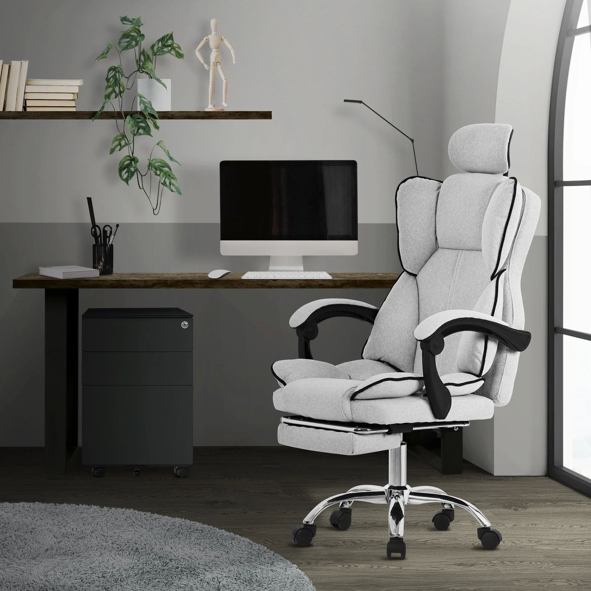 Bürostuhl ergonomisch mit hoher Rückenlehne und Rollen, höhenverstellbar, Wippfunktion - Image 24