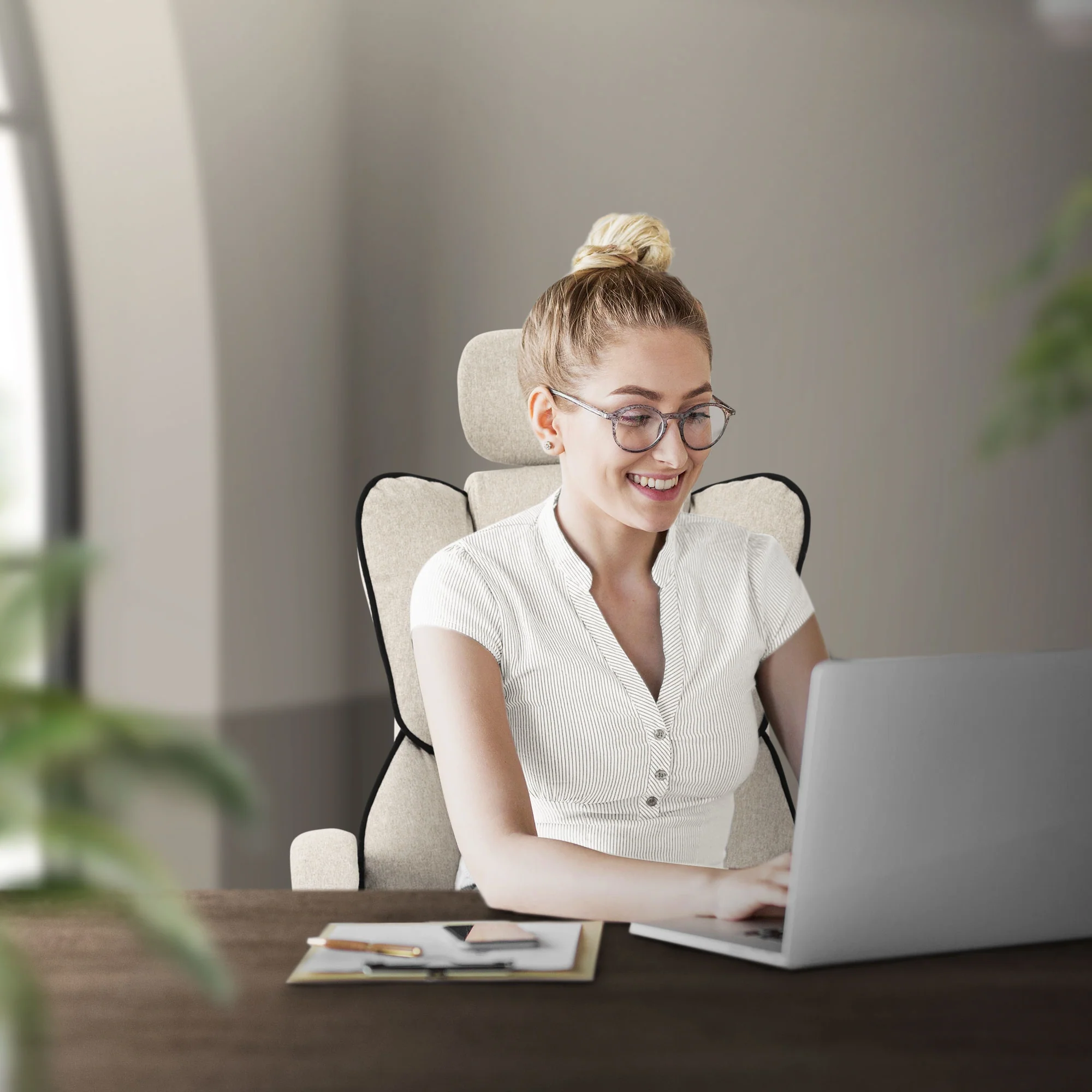 Bürostuhl ergonomisch mit hoher Rückenlehne und Rollen, höhenverstellbar, Wippfunktion - Image 9