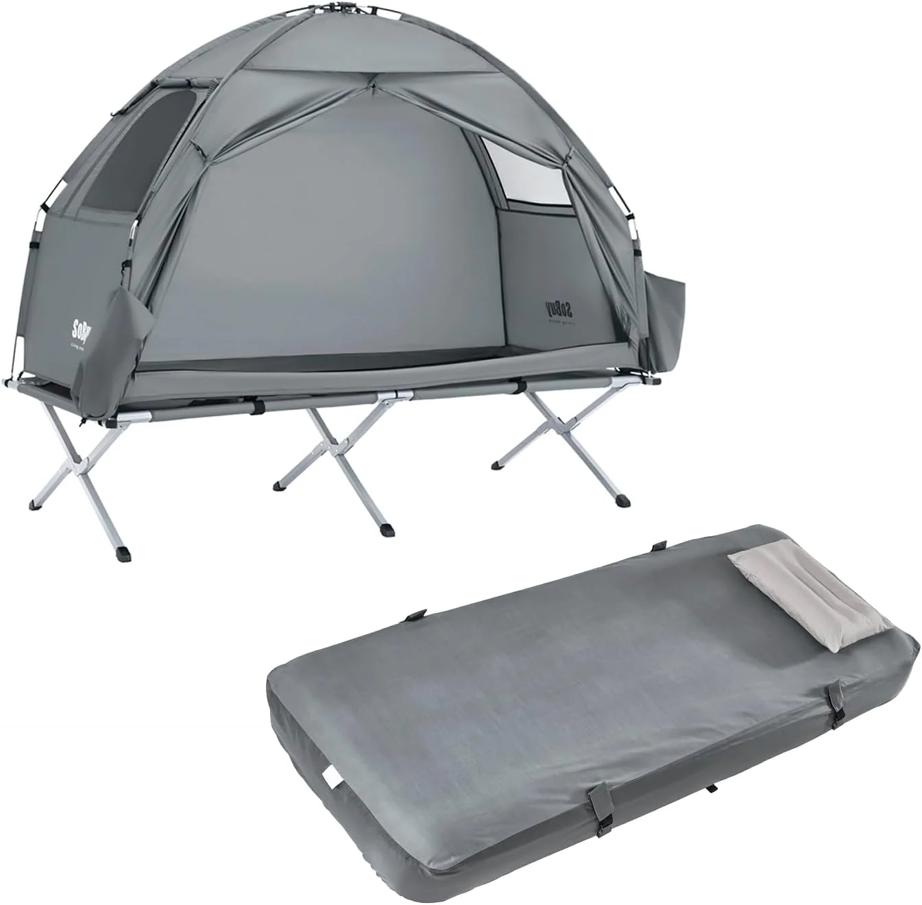 Campingzelt mit Bettgestell und Luftmatratze Light Gray 193.5x86x160cm Funktional OGS32-II-HG-TP