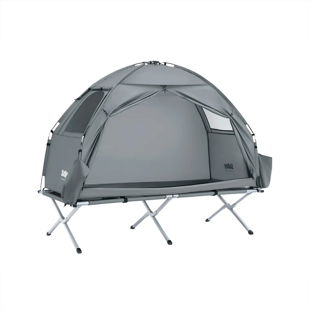 Campingzelt mit Bettgestell und Luftmatratze Light Gray 193.5x86x160cm Funktional OGS32-II-HG-TP - Image 5