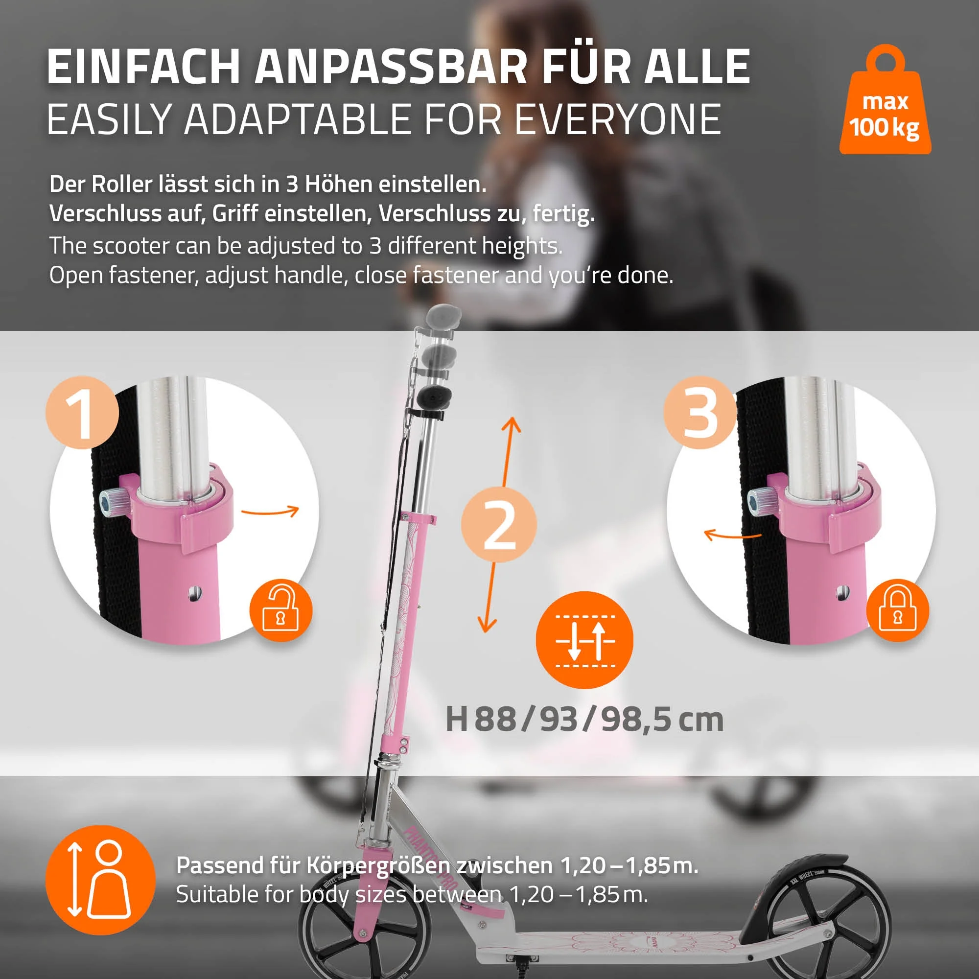 Cityroller Scooter klappbar & höhenverstellbar, XXL-Räder, Tritt-Bremse, mit Ständer & Tragegurt - Image 21