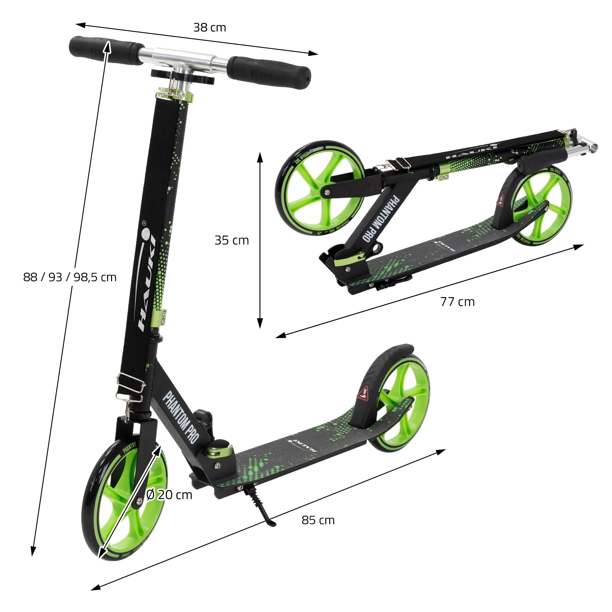 Cityroller Scooter klappbar & höhenverstellbar, XXL-Räder, Tritt-Bremse, mit Ständer & Tragegurt - Image 3