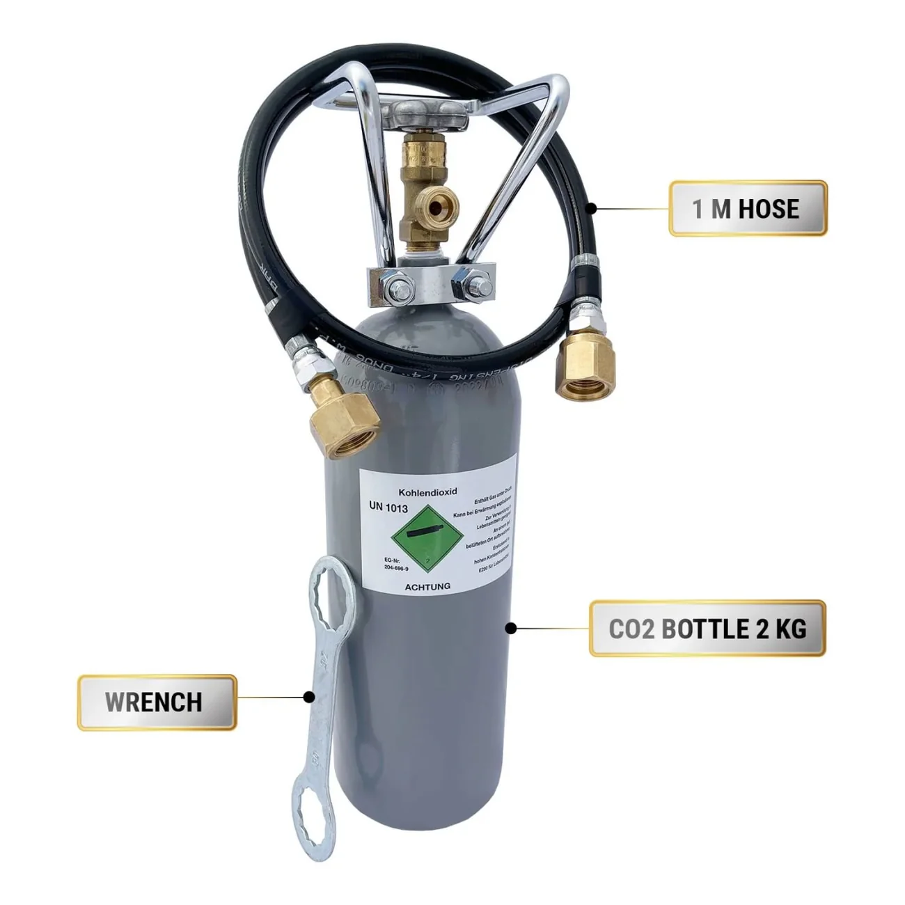 CO2 Komplett-Set für Sodastream & Wassersprudler - 2 kg Flasche, Schlauch, Schlüssel - Image 2