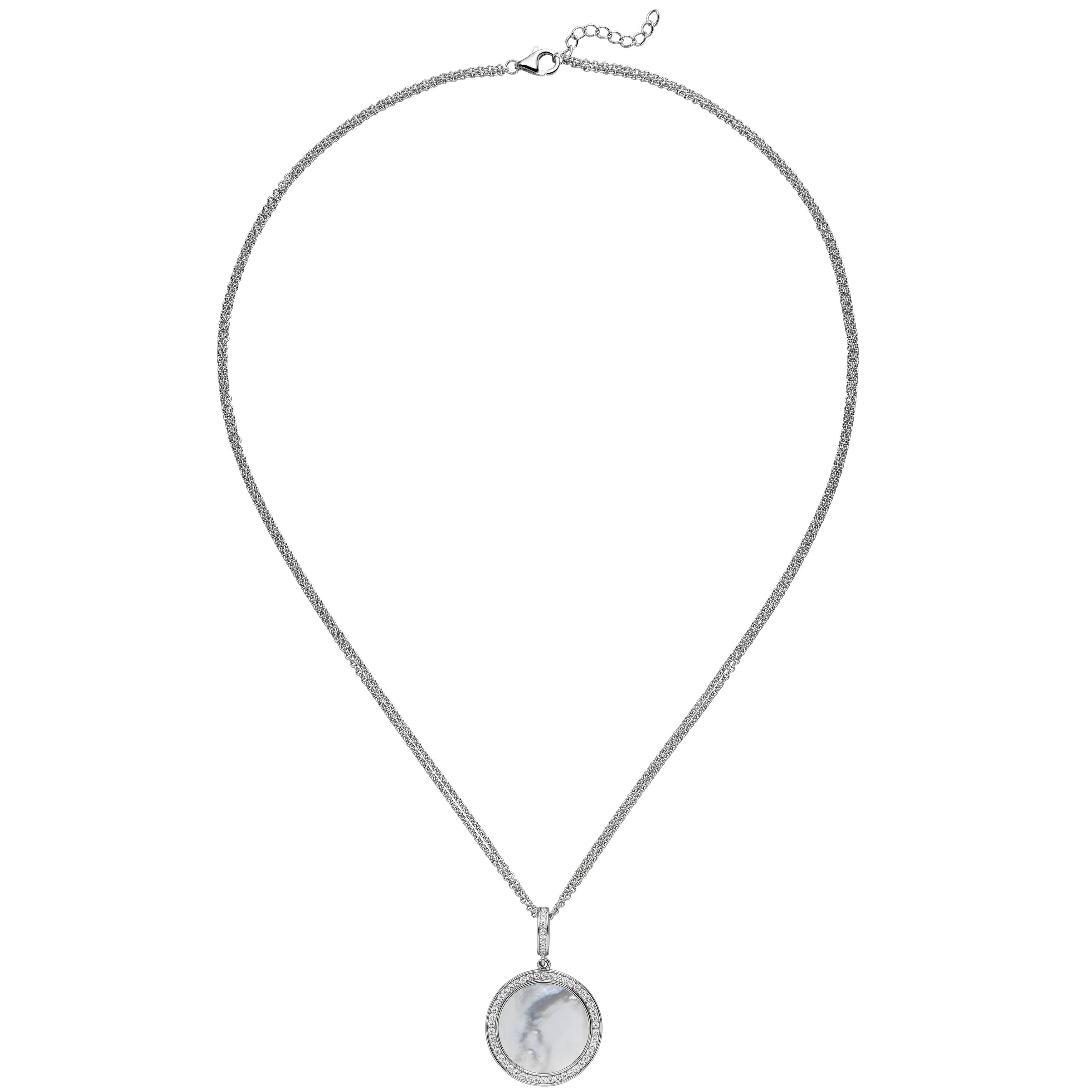 Collier Kette mit Anhänger 925 Silber 55 Zirkonia Perlmutt-Einlage 55 cm - Image 2