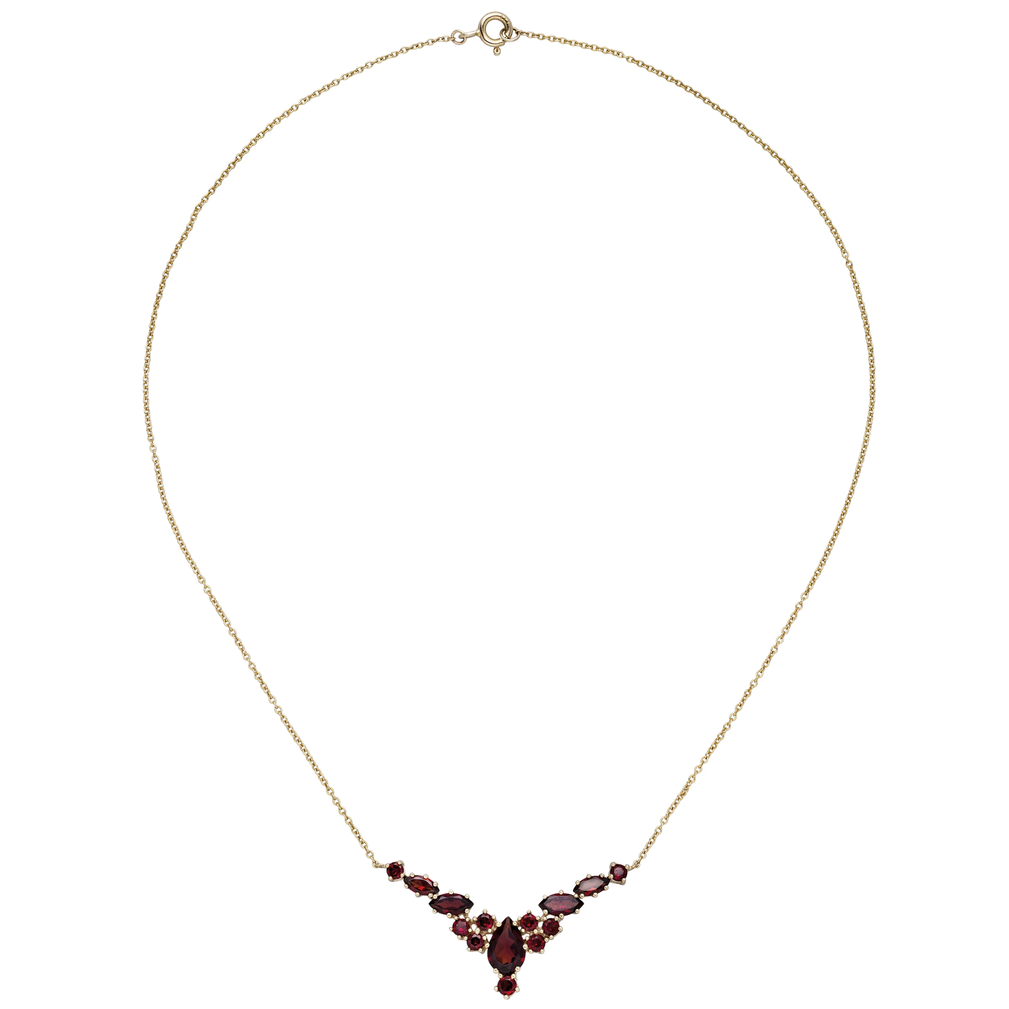 Collier Statement Halskette 333 Gold Gelbgold 14 Granate rot 42 cm Kette