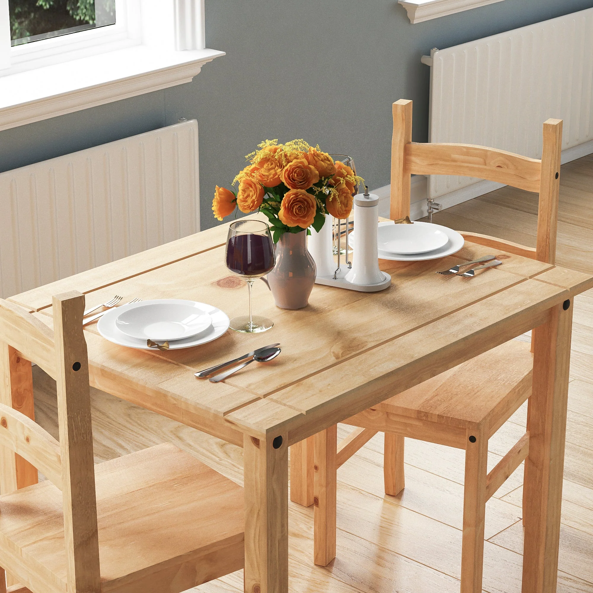 Corona Essgruppe aus massivem Kiefernholz – 2-Sitzer Esstisch mit Stühlen – Tisch- & Stuhlset - Image 3