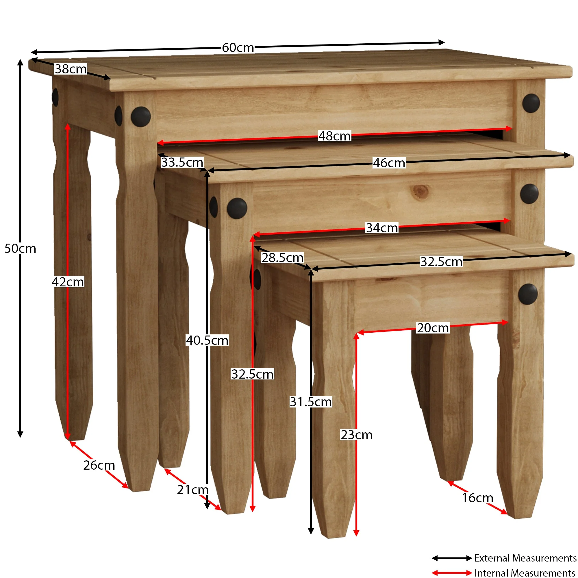 Corona Satztisch-Set aus Massivholz – 3 Stapeltische für Sofa, Beistell- oder Couchtisch - Image 2