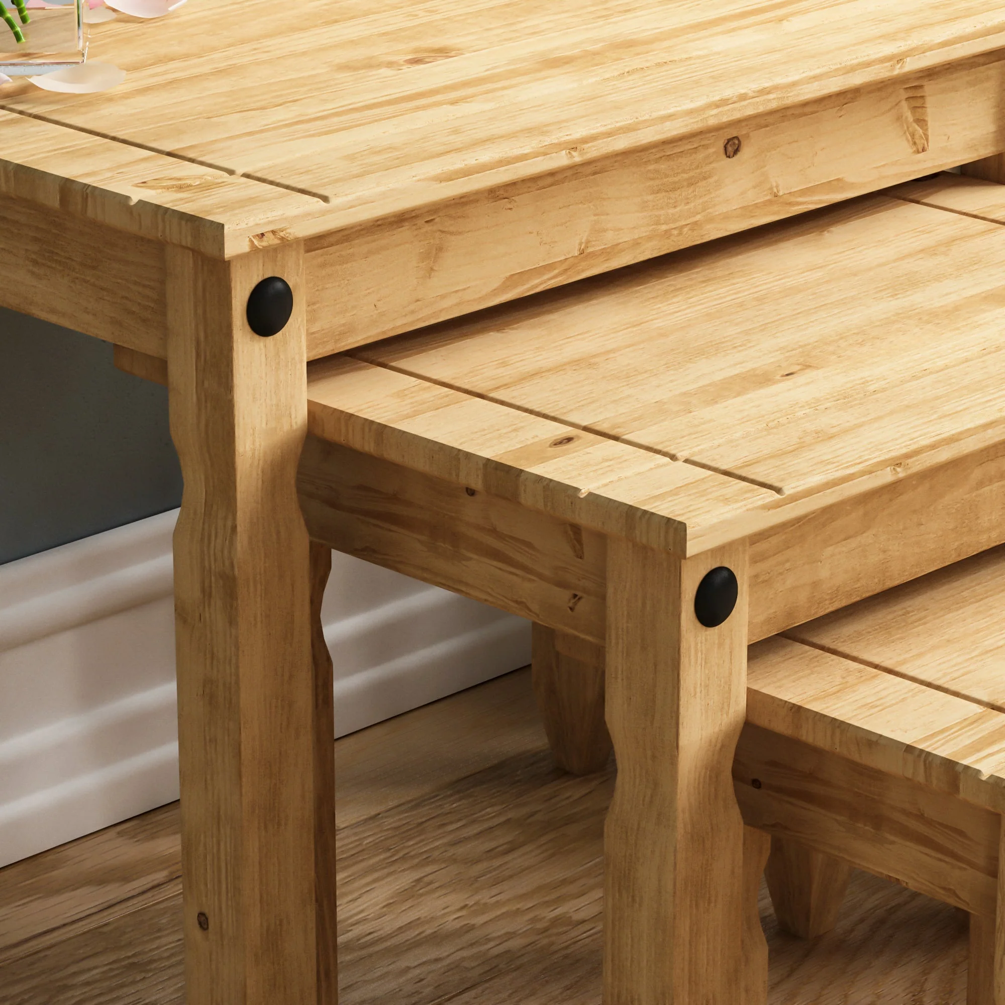 Corona Satztisch-Set aus Massivholz – 3 Stapeltische für Sofa, Beistell- oder Couchtisch - Image 6