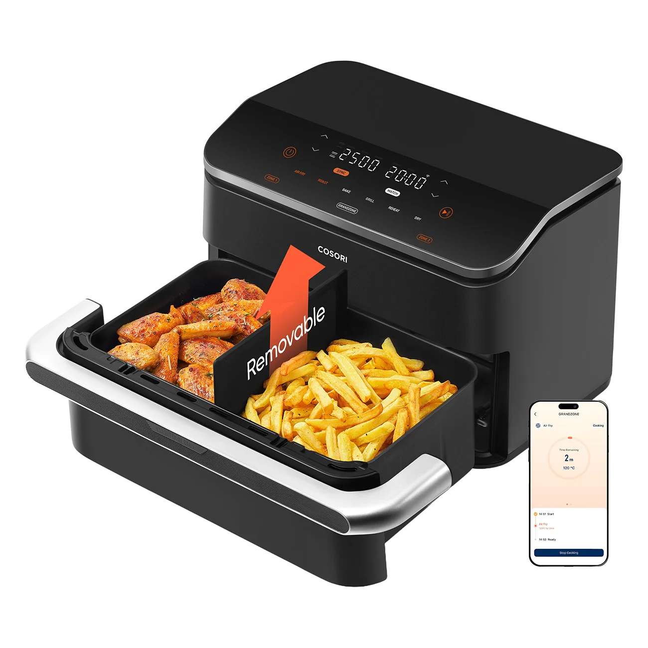 Cosori DualBlaze TwinFry, Heißluftfritteuse, 2 x 5 Liter, Sync-Funktion, schwarz