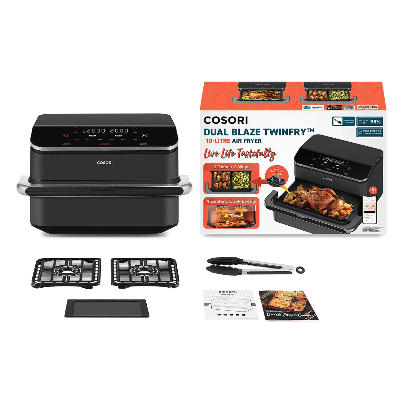Cosori DualBlaze TwinFry, Heißluftfritteuse, 2 x 5 Liter, Sync-Funktion, schwarz - Image 3