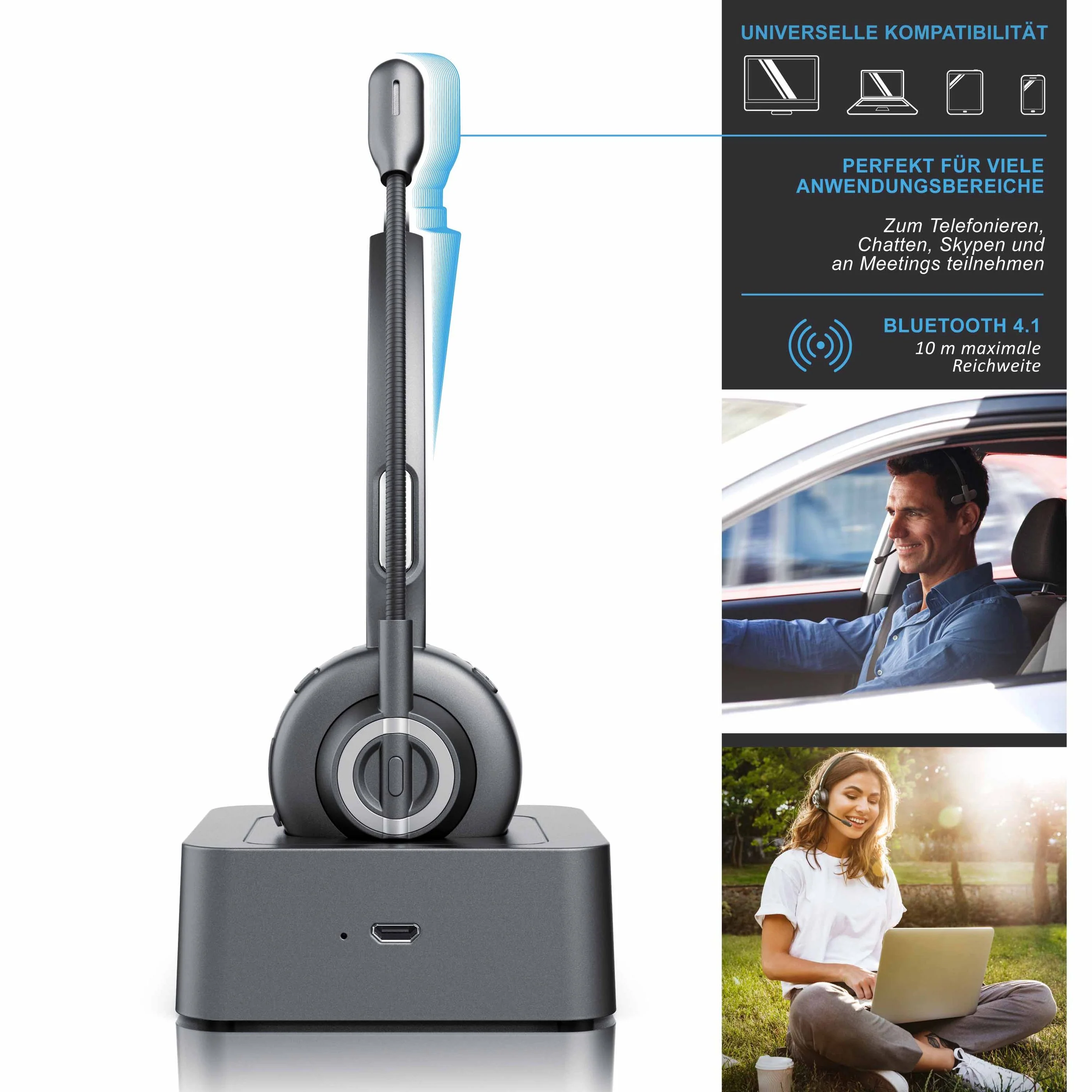 CSL Kabelloses Headset, Wireless Mono Bluetooth Kopfhörer mit flexiblem Mikrofon - Image 4