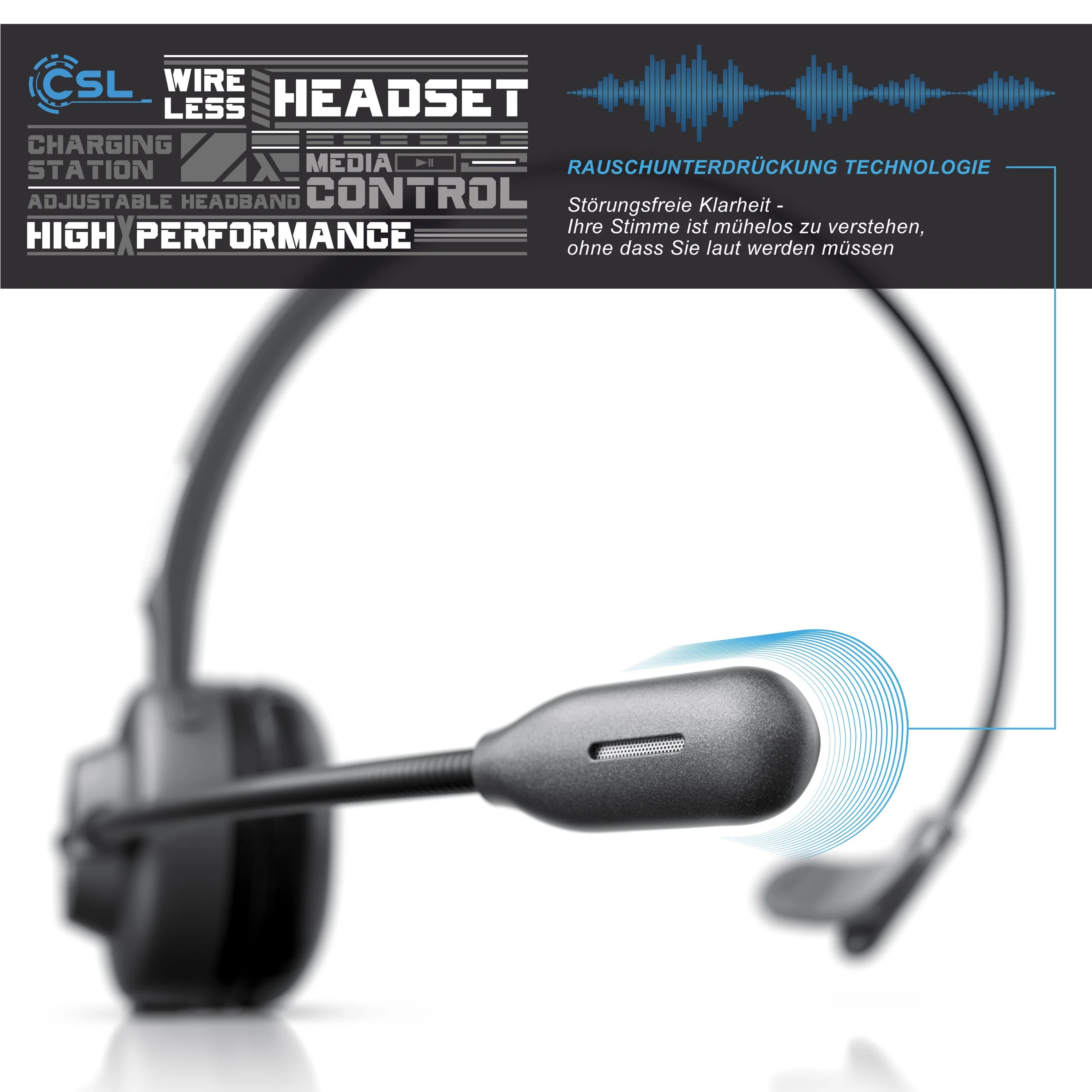CSL Kabelloses Headset, Wireless Mono Bluetooth Kopfhörer mit flexiblem Mikrofon - Image 5