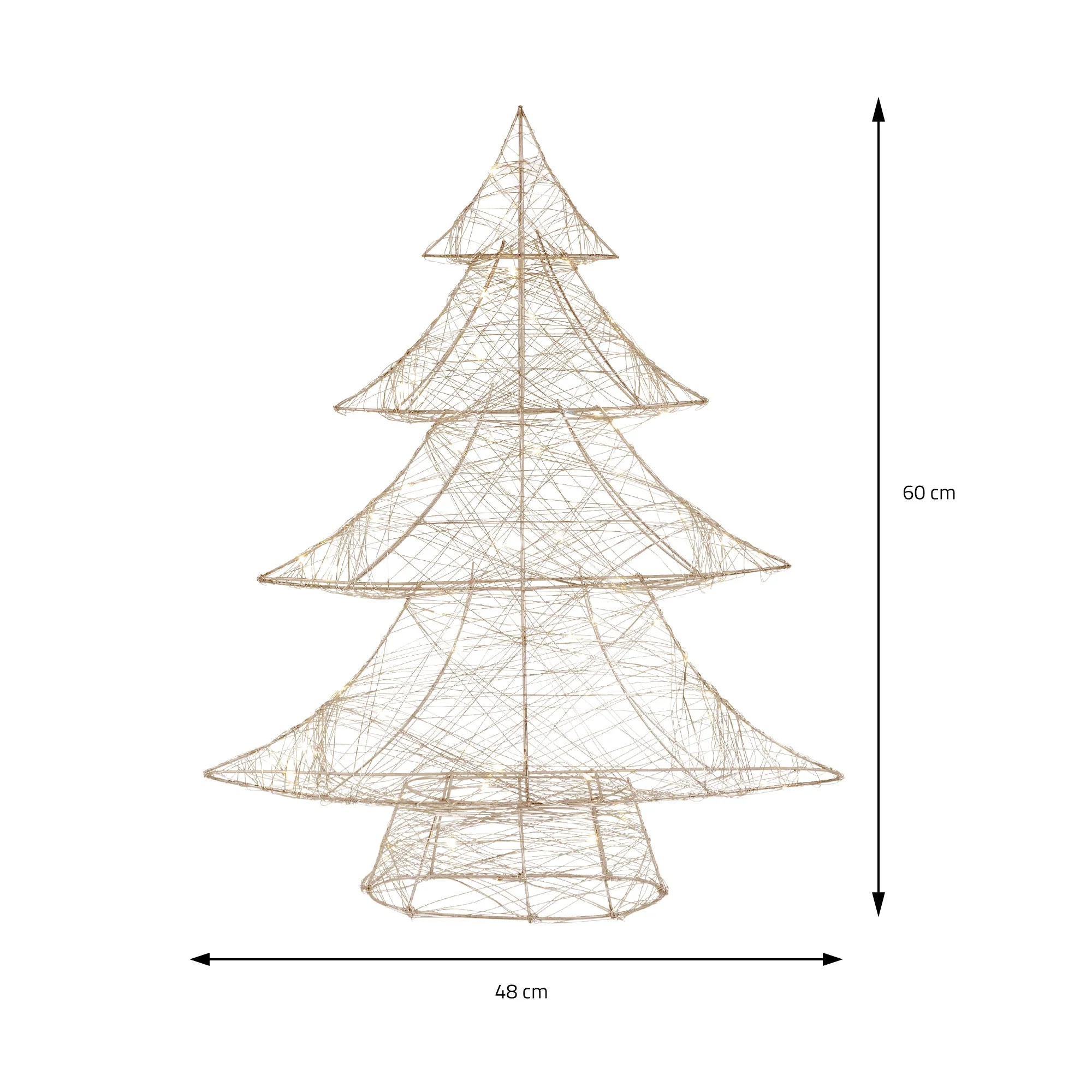 Deko Weihnachtsbaum 60 cm hoch Gold aus Metall mit warmweißen LEDs - Image 6