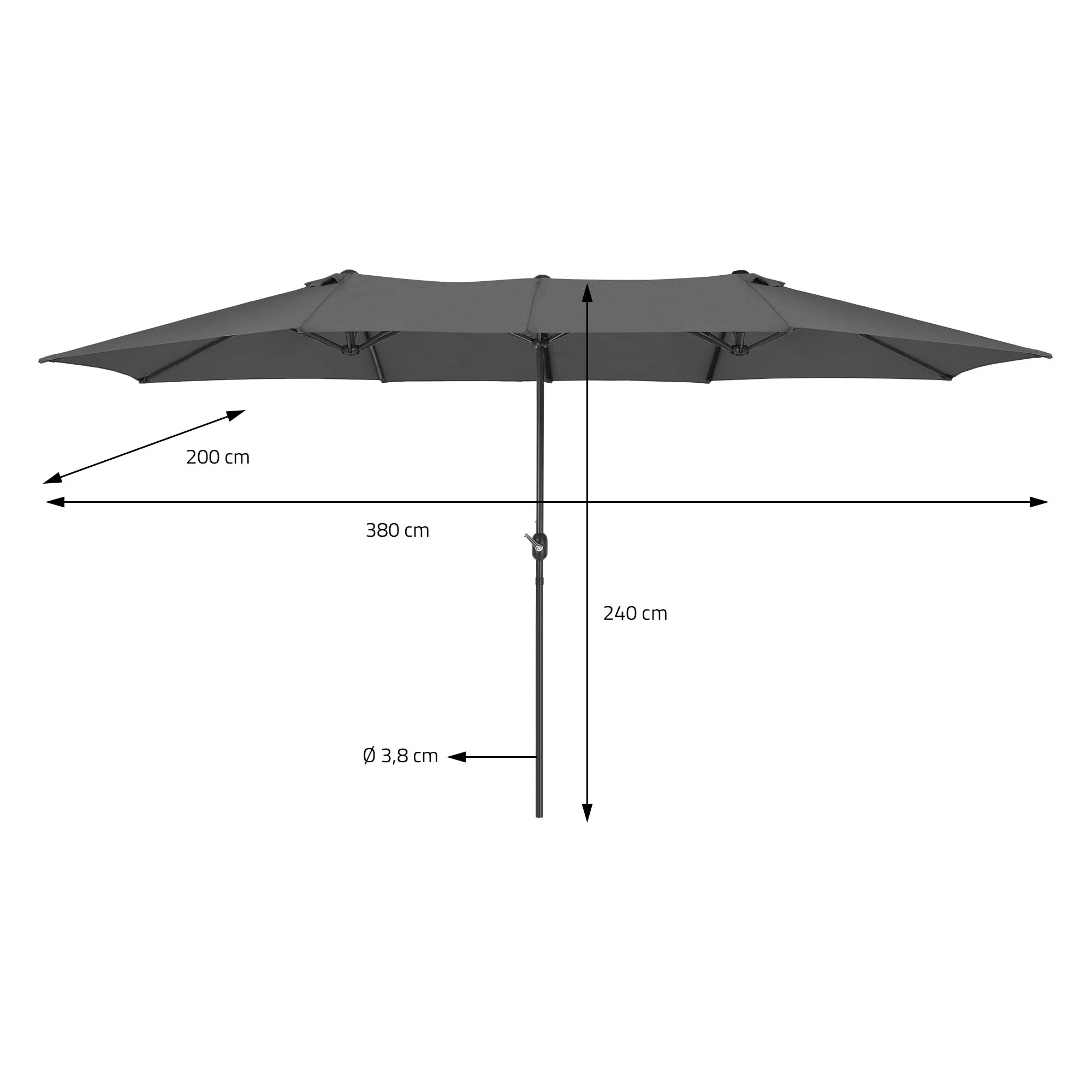 Doppelsonnenschirm 380x200 cm Anthrazit aus Polyester ML-Design - Image 6