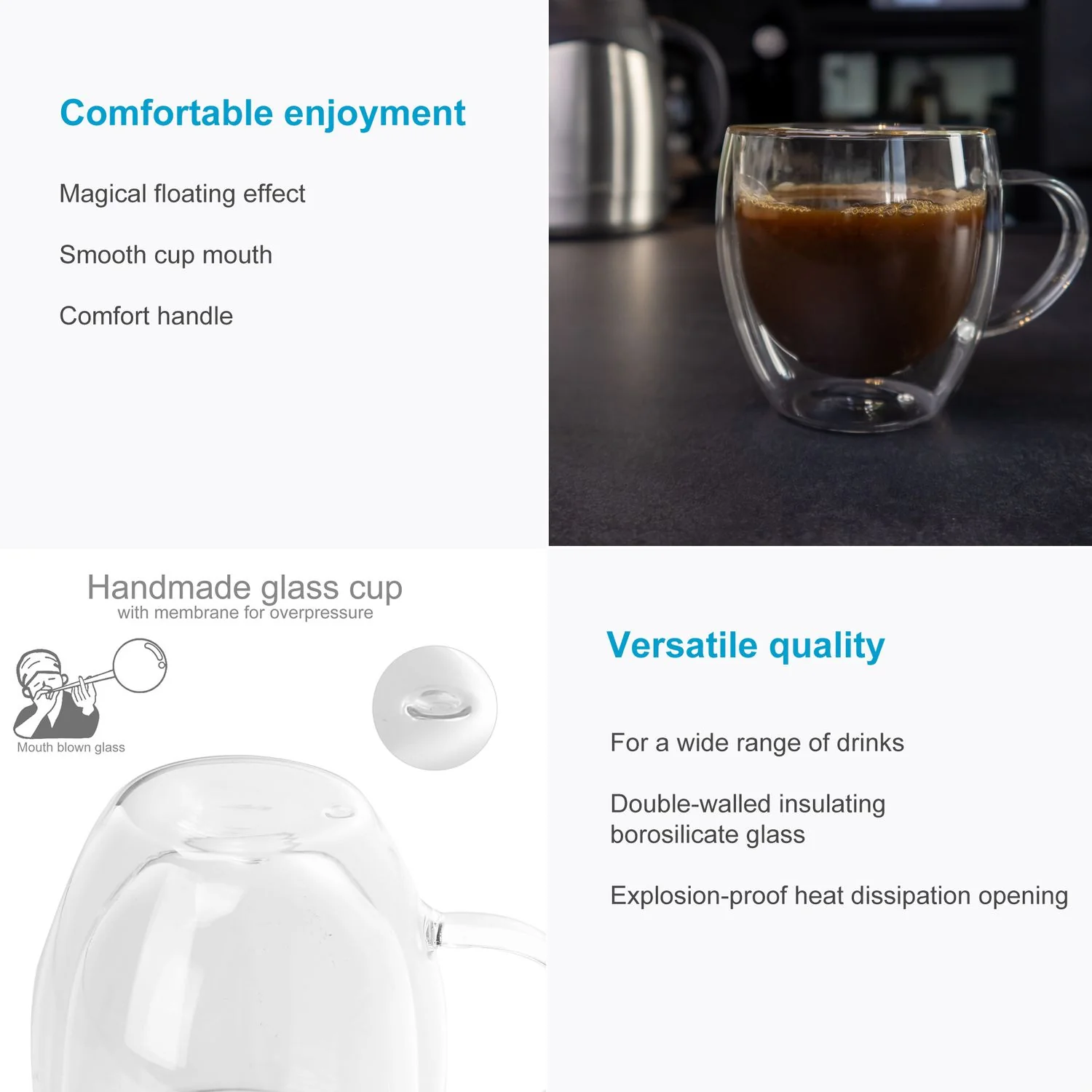 Doppelwandiges Thermo Glas Set 100-150 ml Tee Kaffeeglas Becher Mundgeblasen isoliert - Image 4