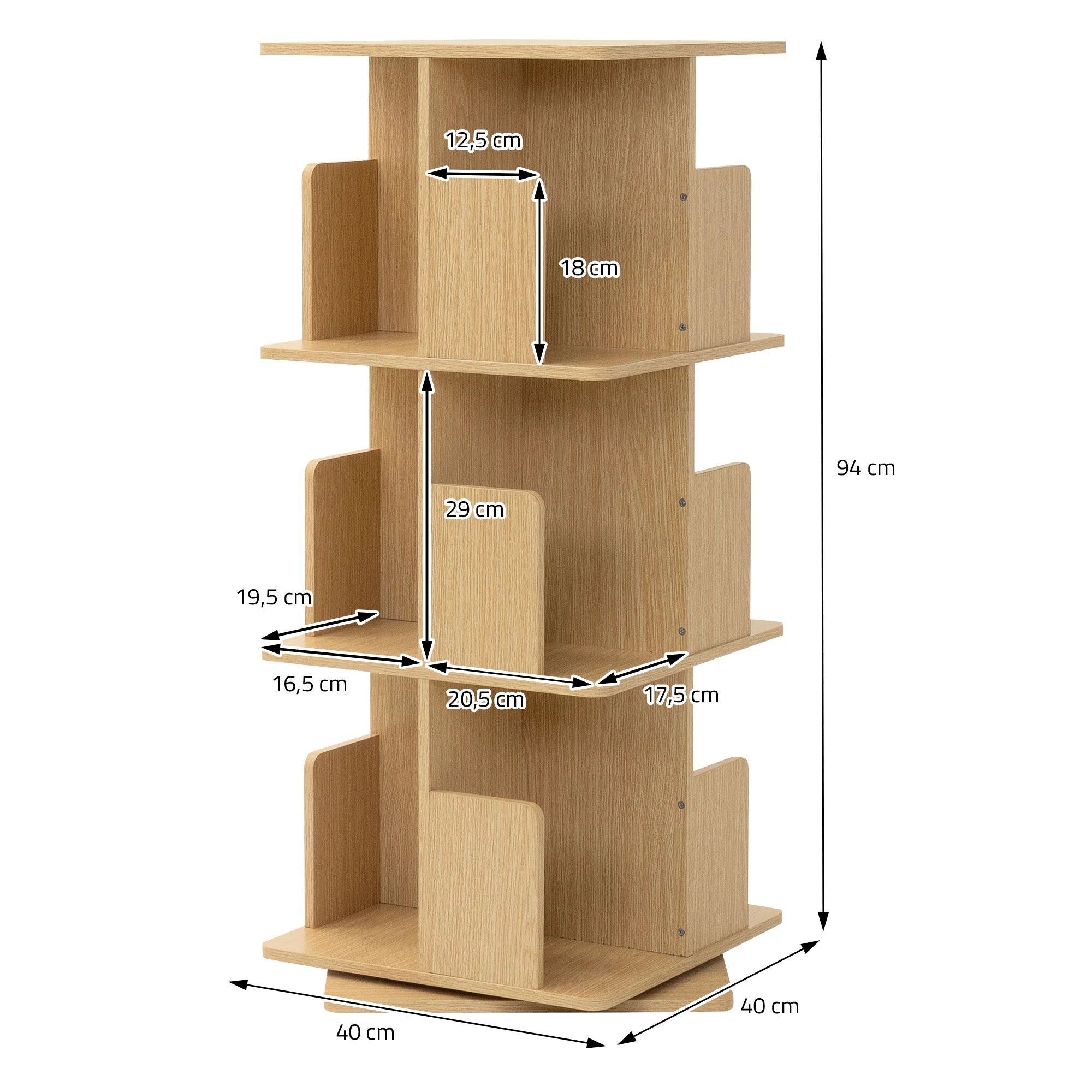 Drehbares Bücherregal Kinder, 12 Fächer, 40x94x40 cm, freistehend, 360 Grad Drehung - Image 13