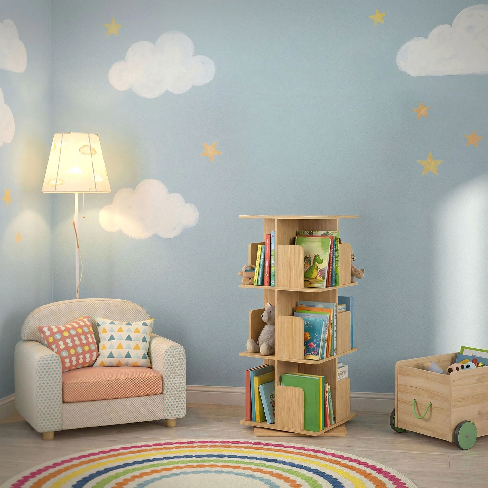 Drehbares Bücherregal Kinder, 12 Fächer, 40x94x40 cm, freistehend, 360 Grad Drehung - Image 14