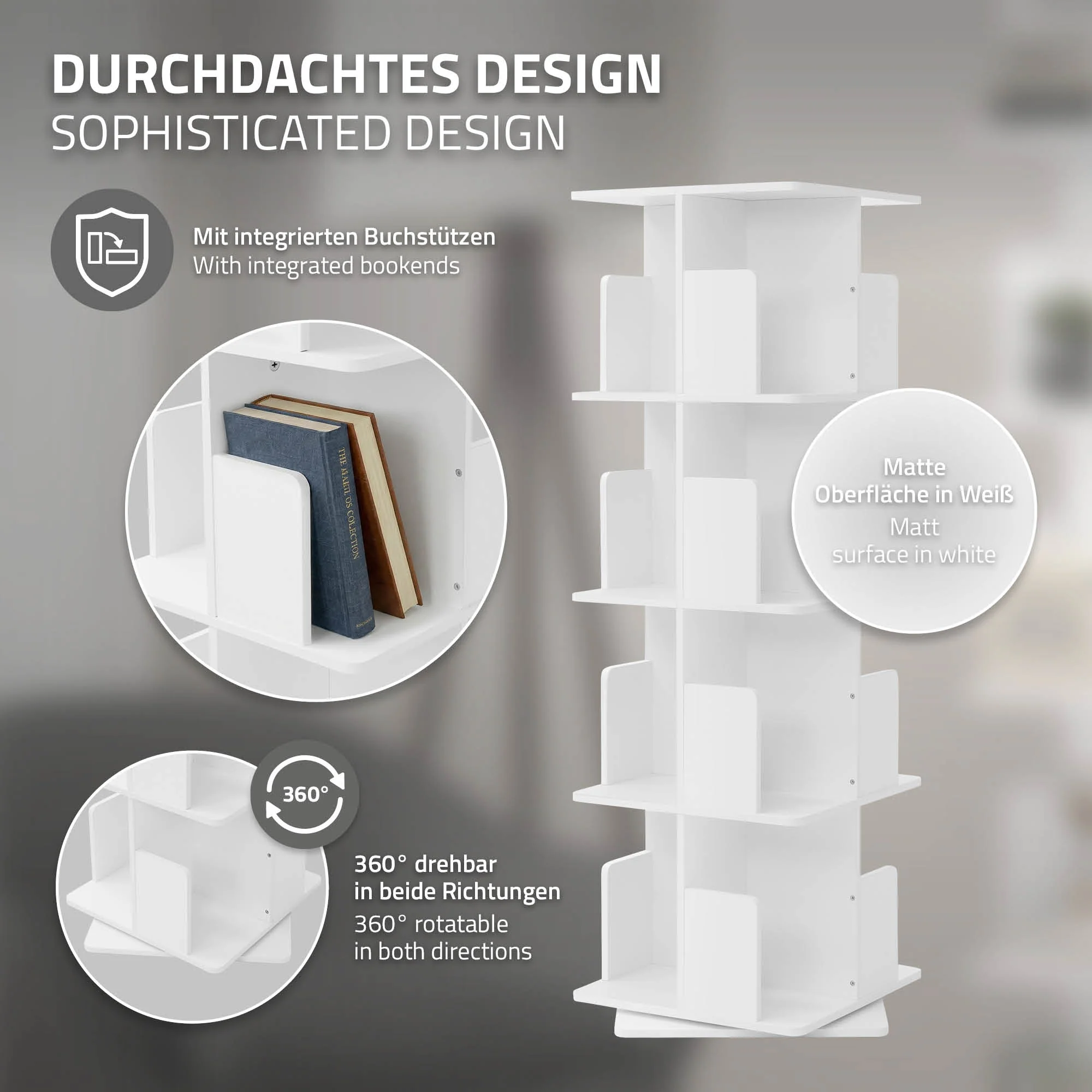 Drehbares Bücherregal Kinder, 12 Fächer, 40x94x40 cm, freistehend, 360 Grad Drehung - Image 19