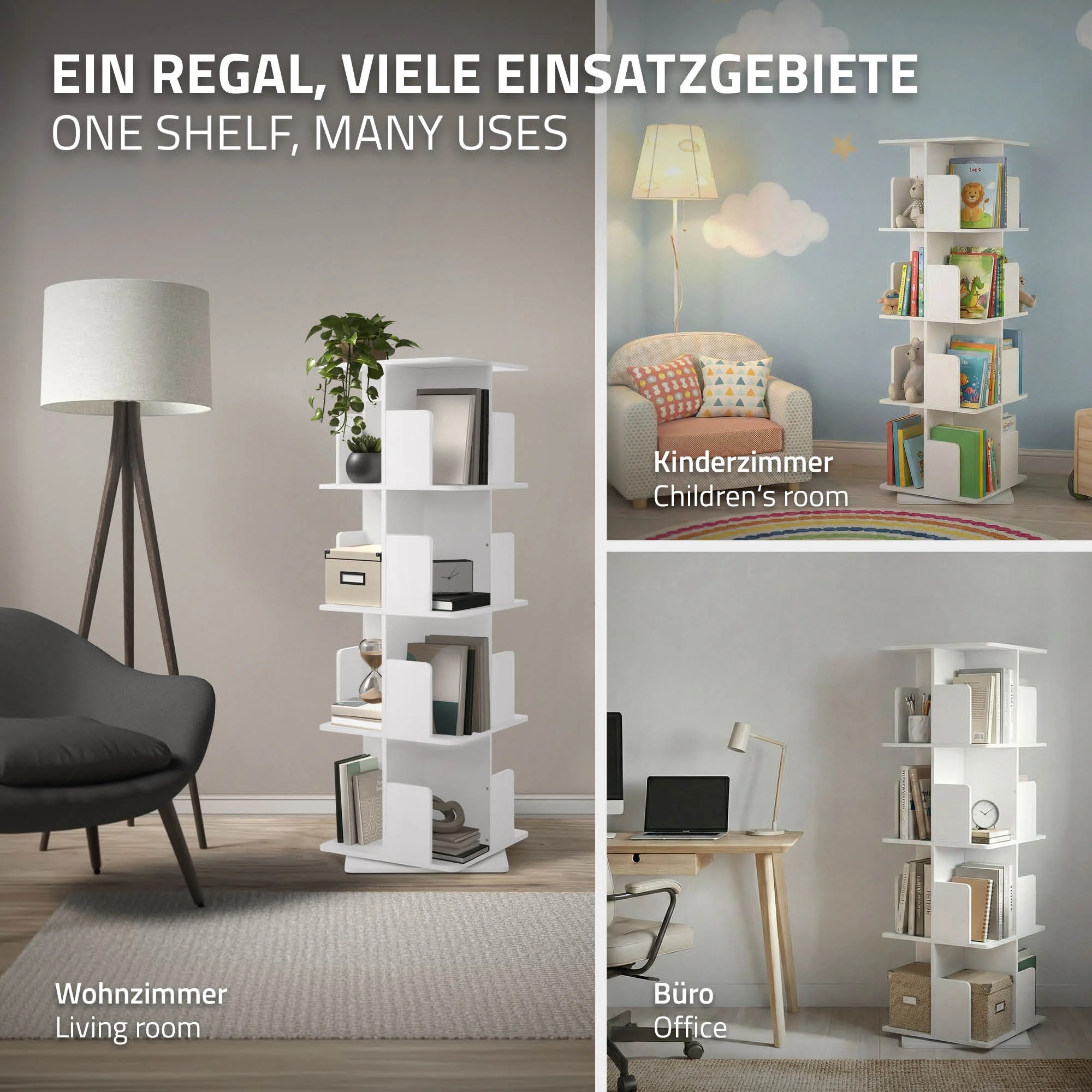 Drehbares Bücherregal Kinder, 12 Fächer, 40x94x40 cm, freistehend, 360 Grad Drehung - Image 21
