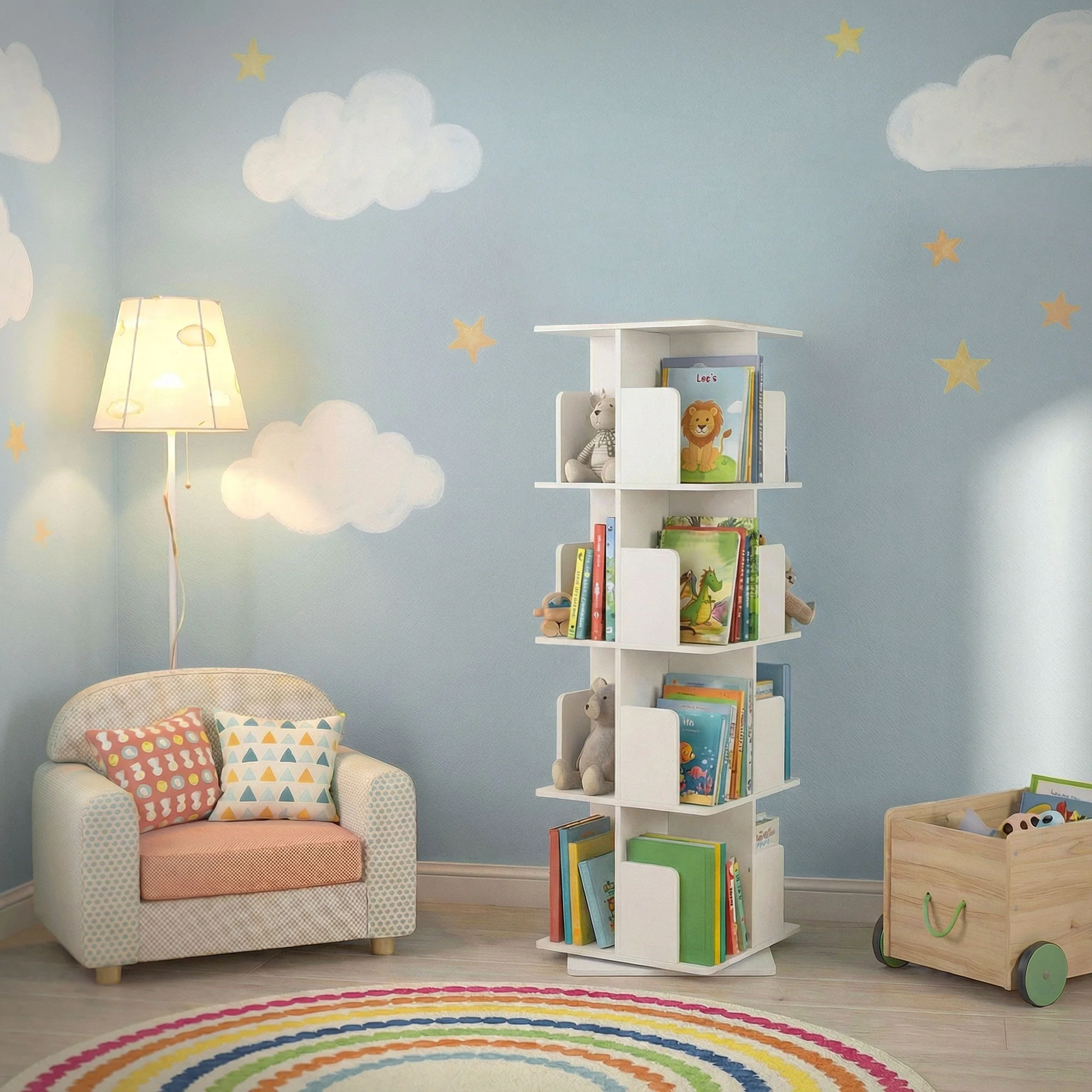 Drehbares Bücherregal Kinder, 12 Fächer, 40x94x40 cm, freistehend, 360 Grad Drehung - Image 23