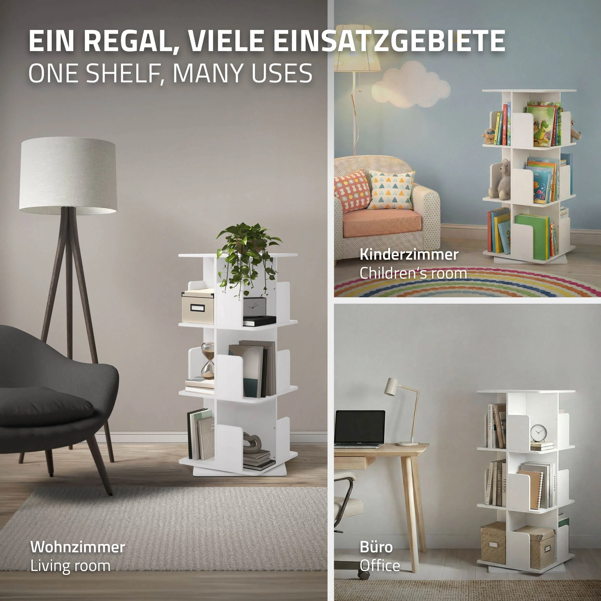 Drehbares Bücherregal Kinder, 12 Fächer, 40x94x40 cm, freistehend, 360 Grad Drehung - Image 30