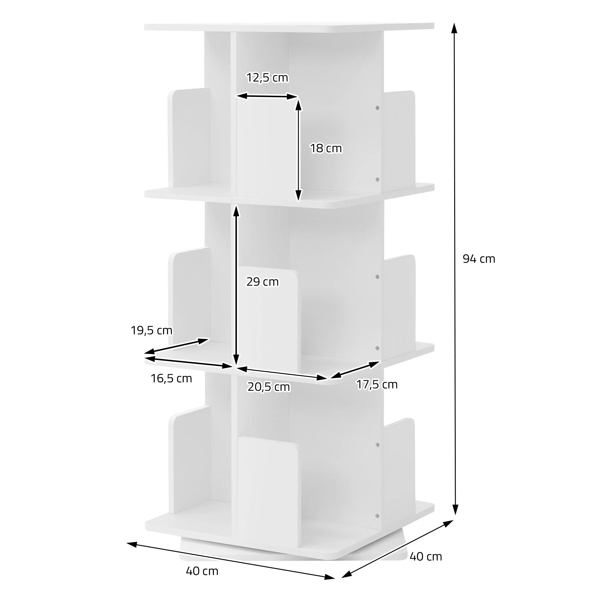 Drehbares Bücherregal Kinder, 12 Fächer, 40x94x40 cm, freistehend, 360 Grad Drehung - Image 31