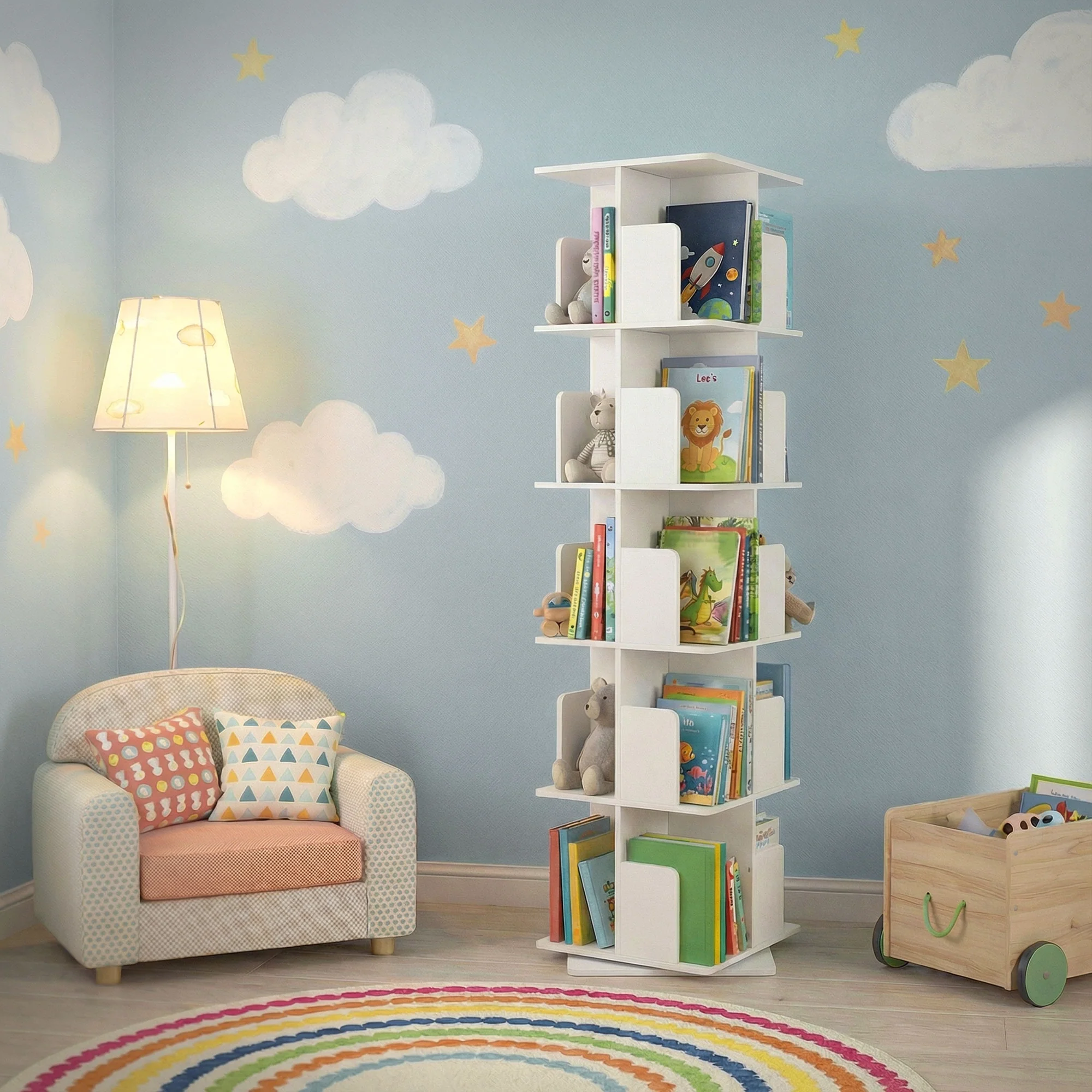 Drehbares Bücherregal Kinder, 12 Fächer, 40x94x40 cm, freistehend, 360 Grad Drehung - Image 36