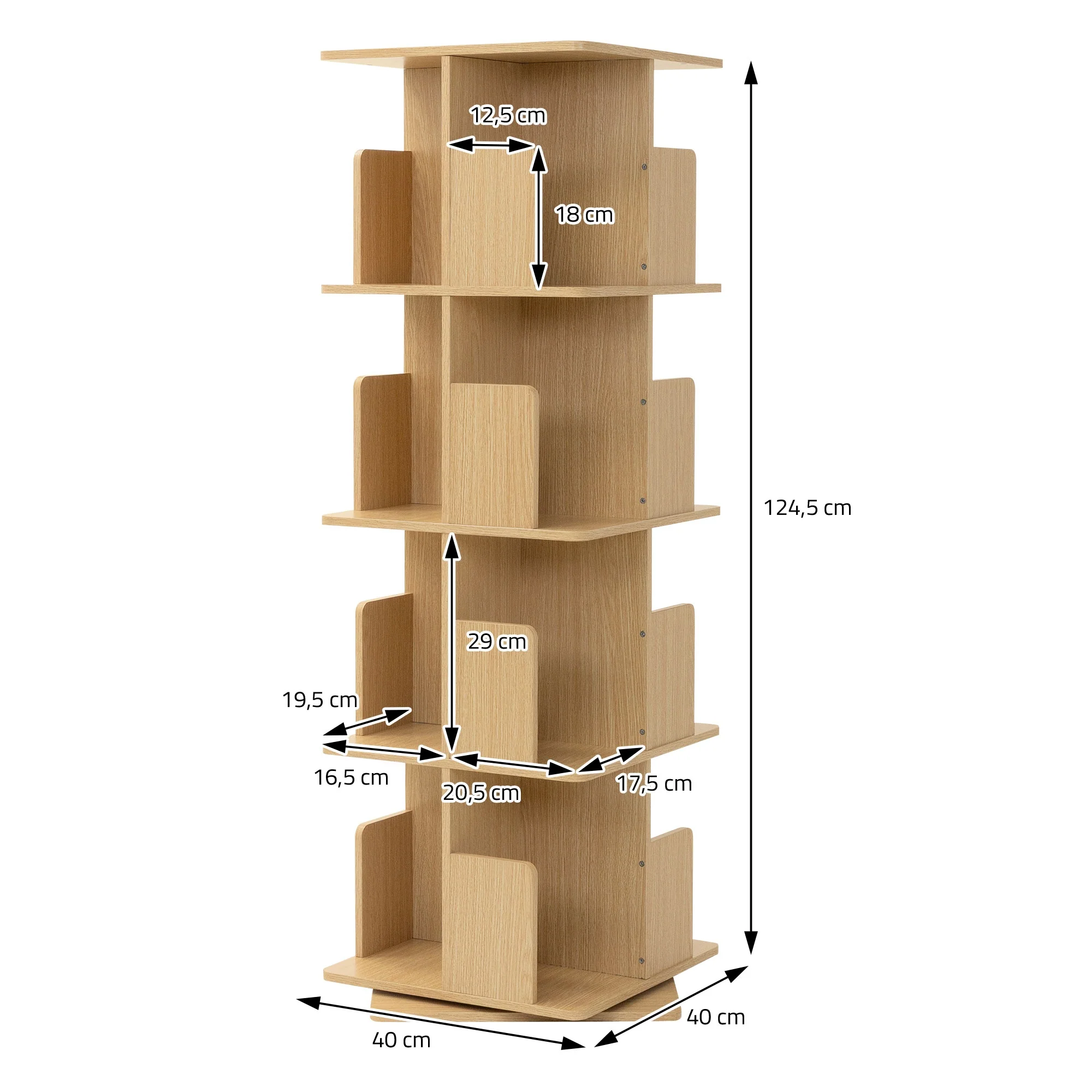 Drehbares Bücherregal Kinder, 12 Fächer, 40x94x40 cm, freistehend, 360 Grad Drehung - Image 38