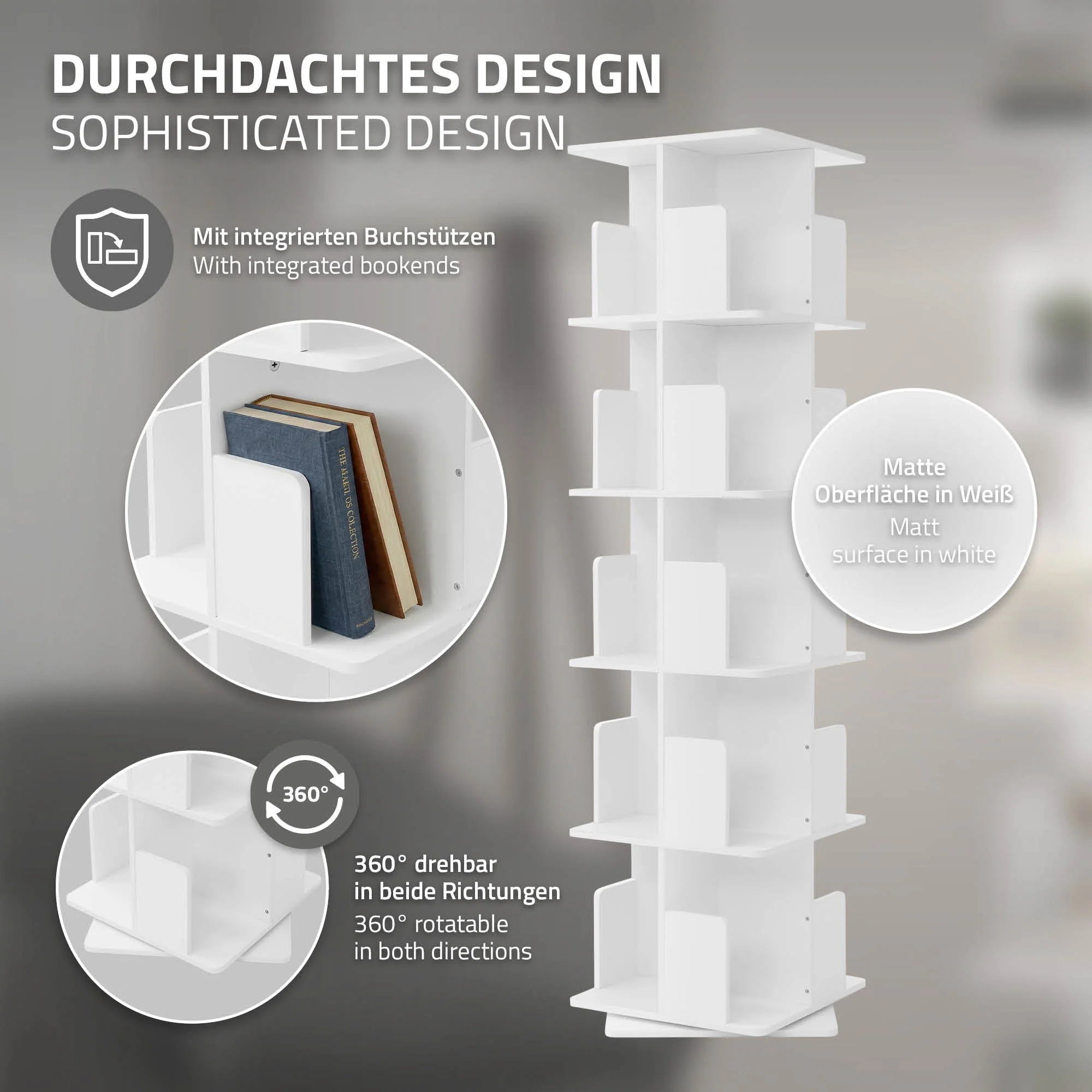 Drehbares Bücherregal Kinder, 12 Fächer, 40x94x40 cm, freistehend, 360 Grad Drehung - Image 39