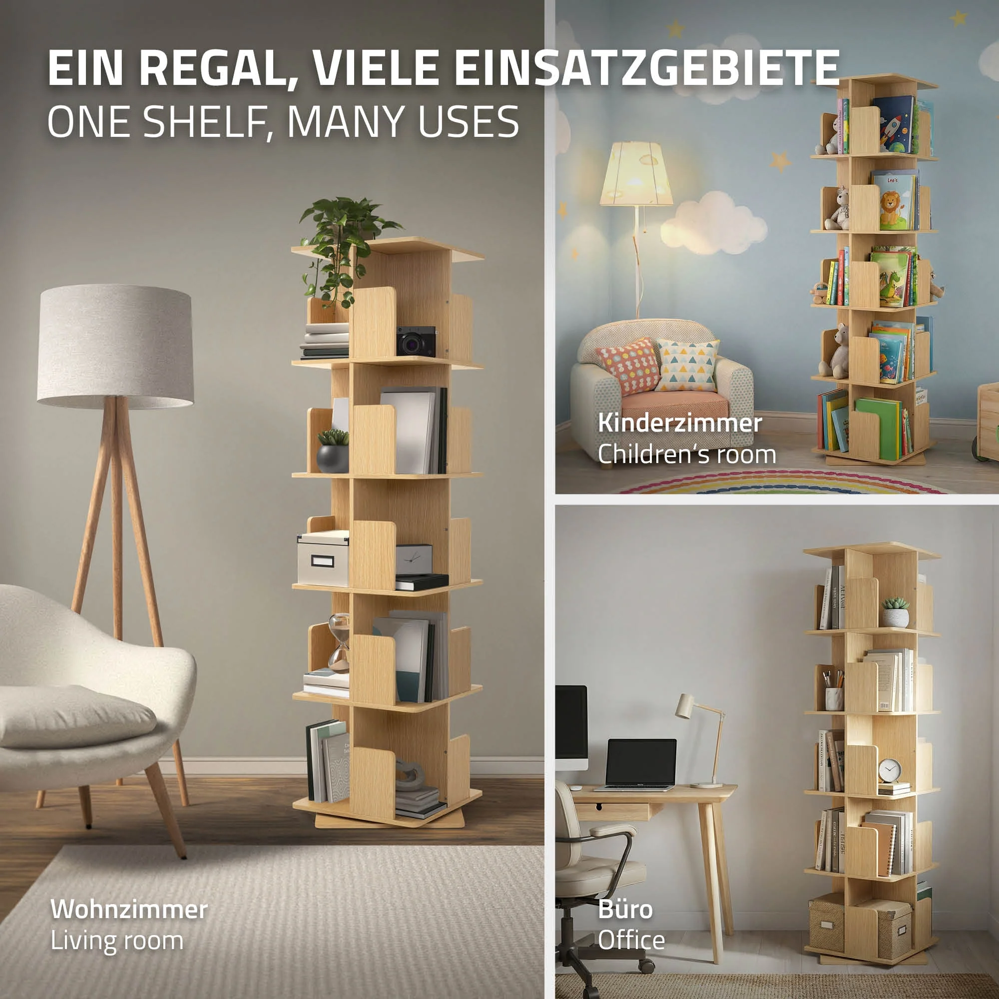 Drehbares Bücherregal Kinder, 12 Fächer, 40x94x40 cm, freistehend, 360 Grad Drehung - Image 41
