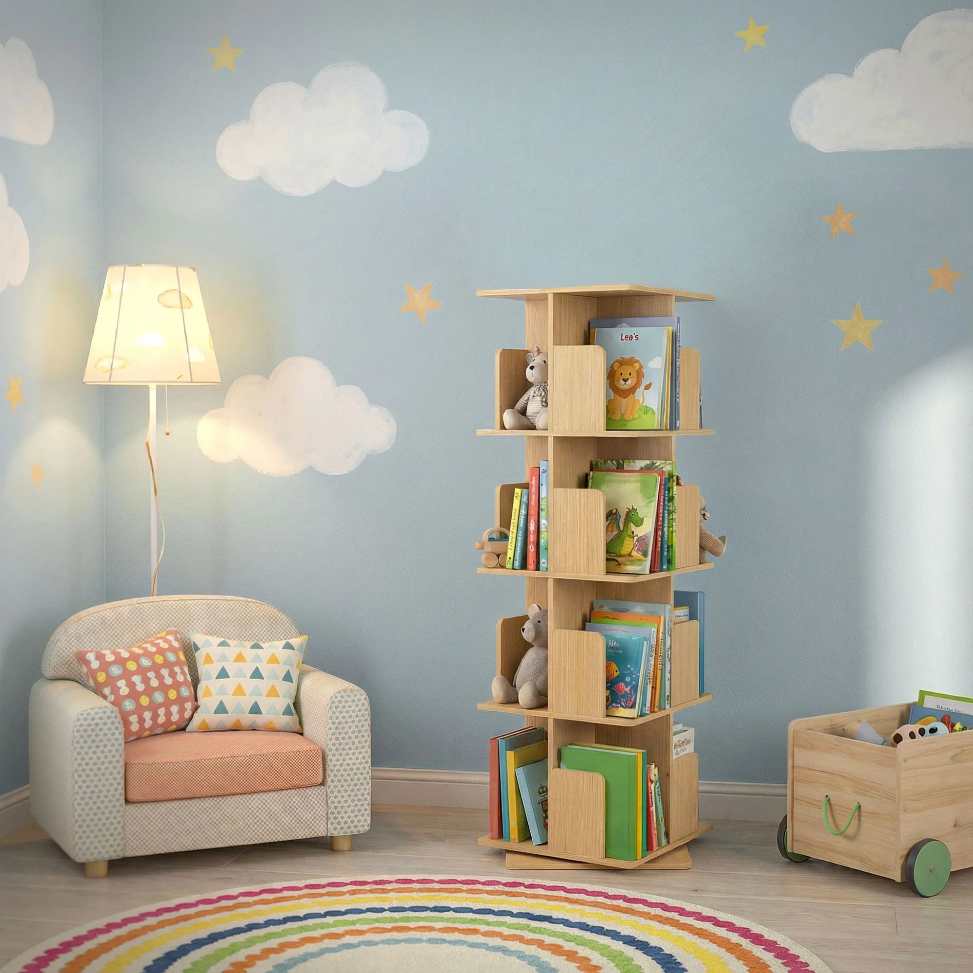 Drehbares Bücherregal Kinder, 12 Fächer, 40x94x40 cm, freistehend, 360 Grad Drehung - Image 43