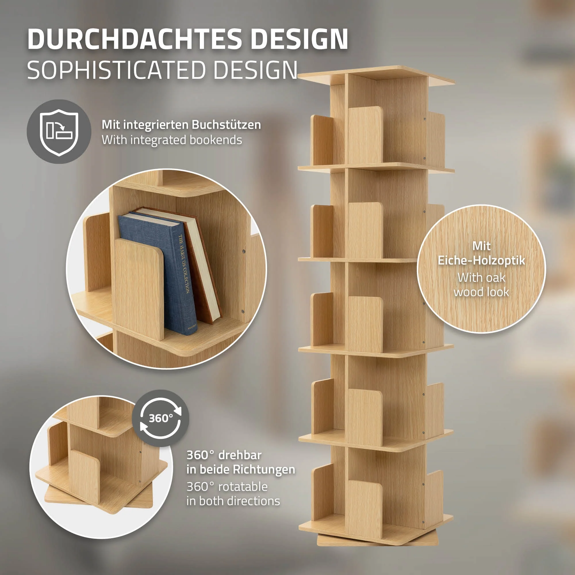 Drehbares Bücherregal Kinder, 12 Fächer, 40x94x40 cm, freistehend, 360 Grad Drehung - Image 45