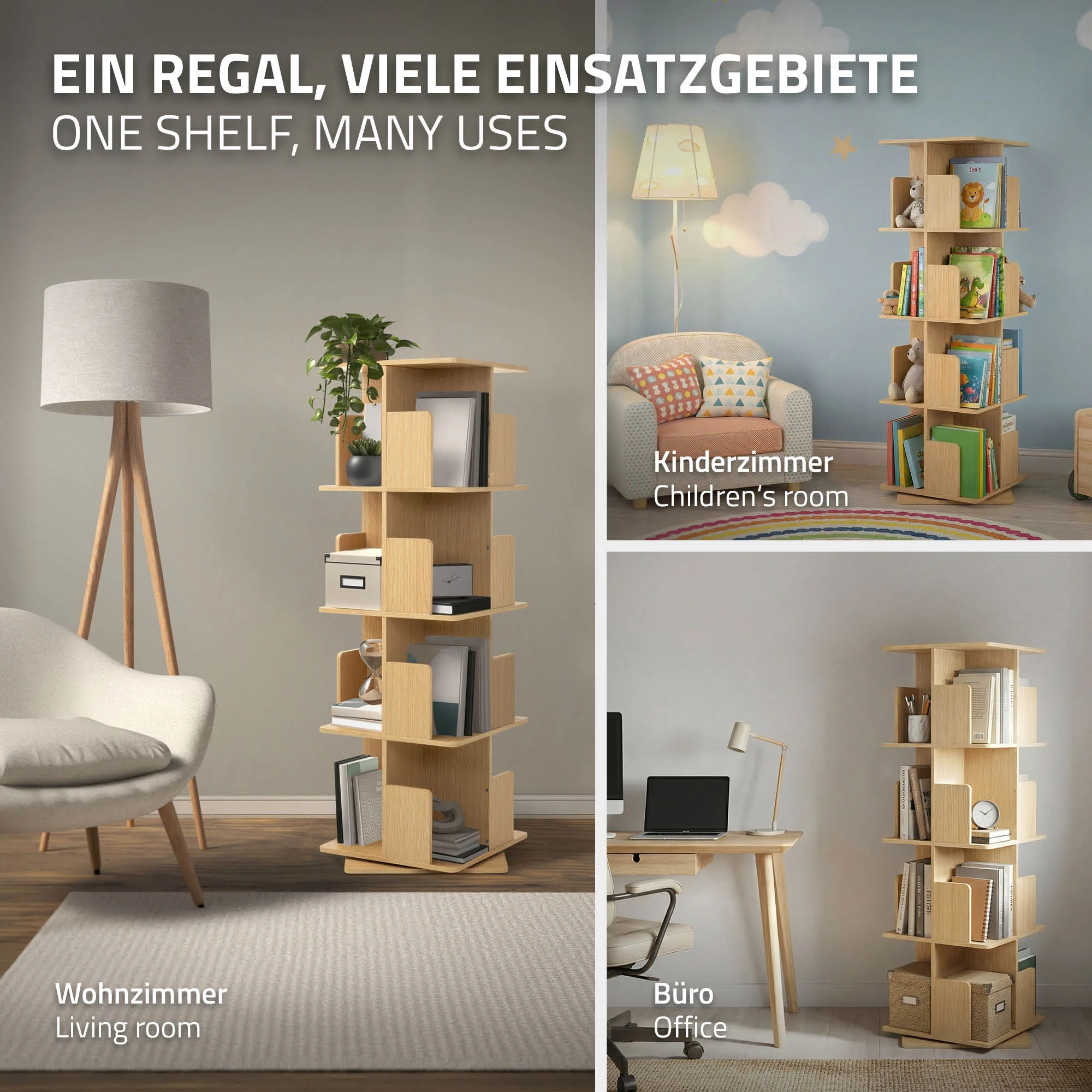 Drehbares Bücherregal Kinder, 12 Fächer, 40x94x40 cm, freistehend, 360 Grad Drehung - Image 46