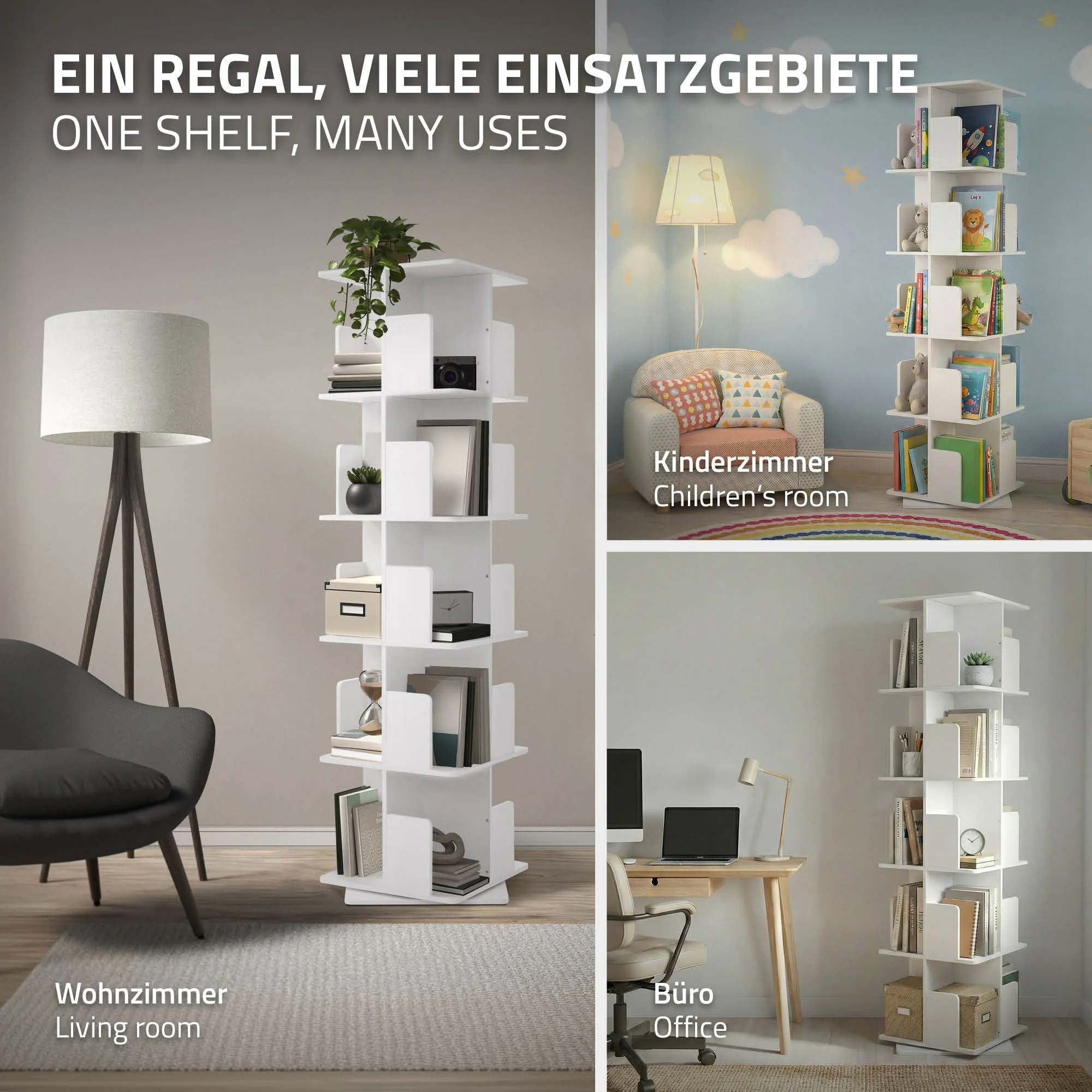 Drehbares Bücherregal Kinder, 12 Fächer, 40x94x40 cm, freistehend, 360 Grad Drehung - Image 48