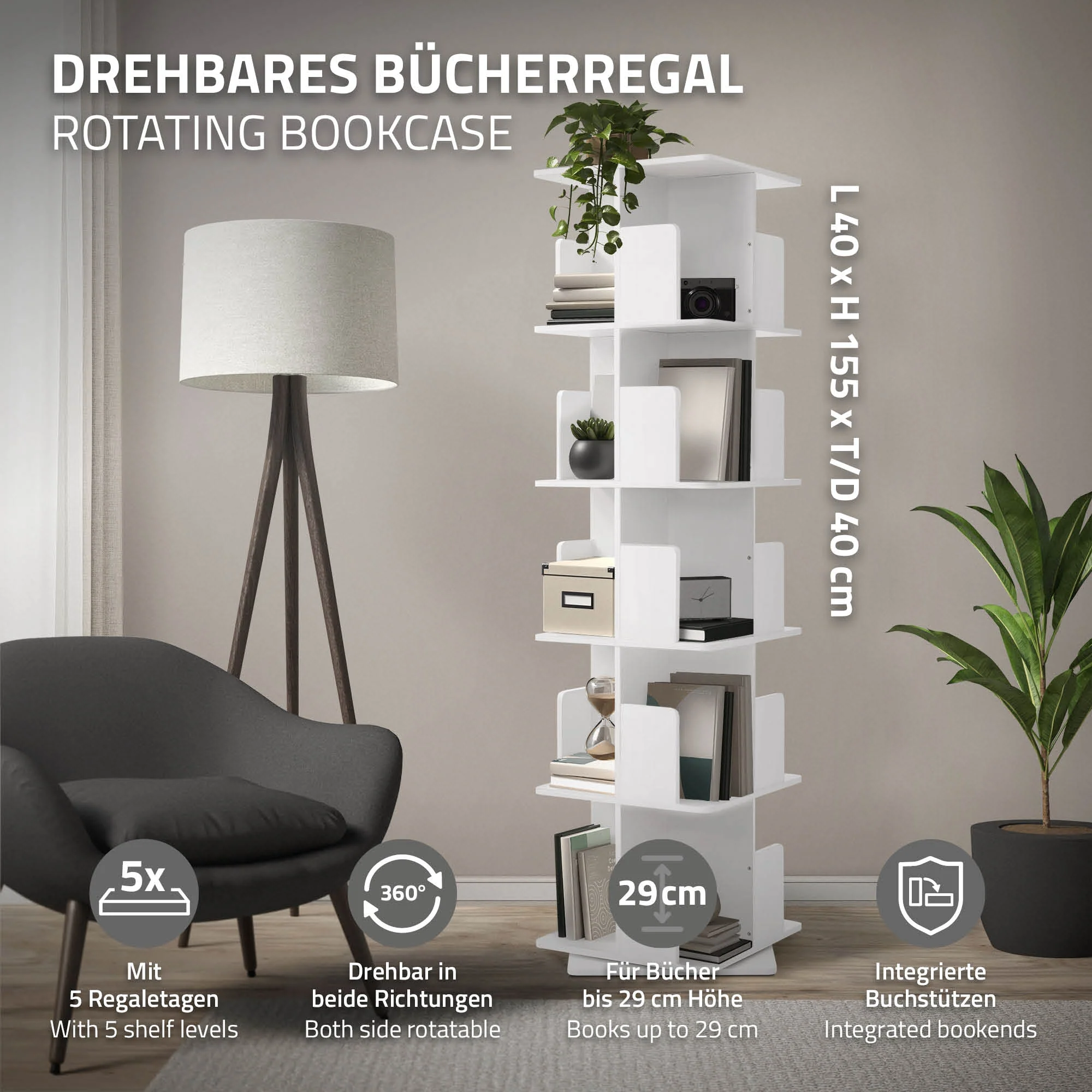 Drehbares Bücherregal Kinder, 12 Fächer, 40x94x40 cm, freistehend, 360 Grad Drehung - Image 52