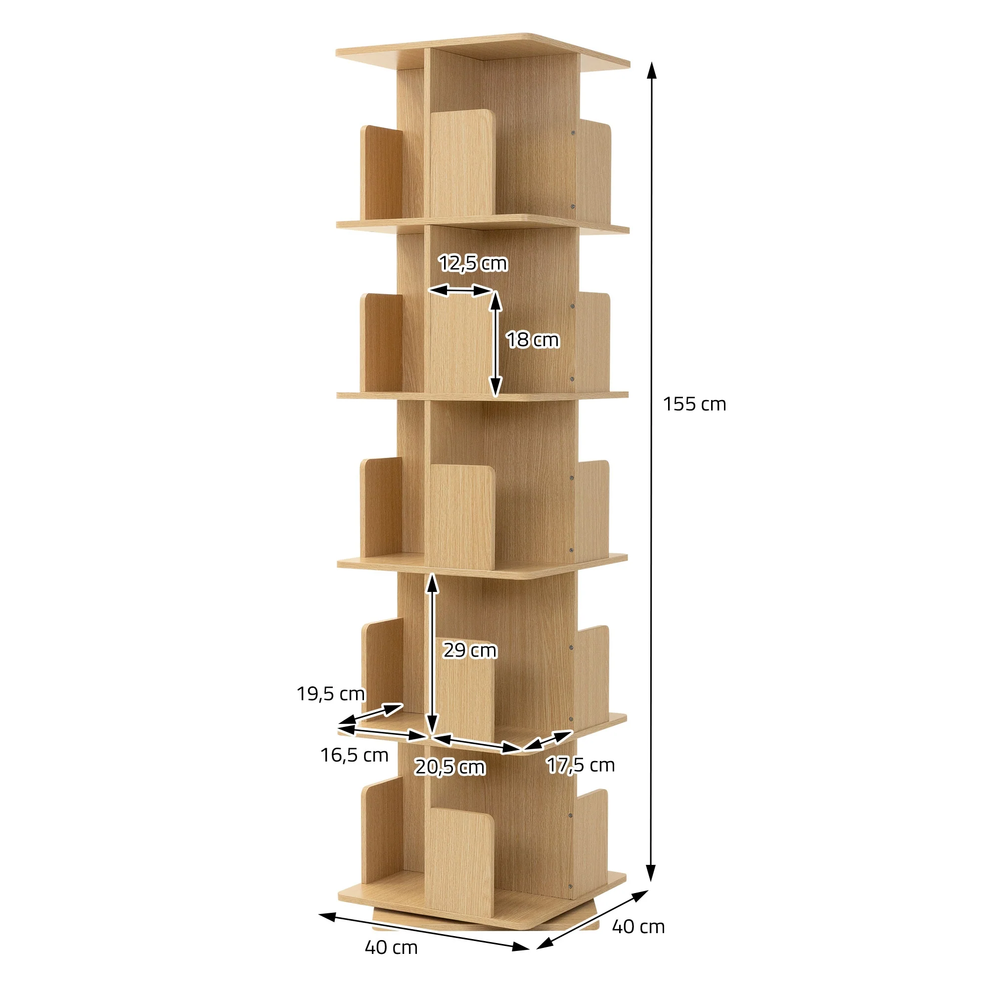 Drehbares Bücherregal Kinder, 12 Fächer, 40x94x40 cm, freistehend, 360 Grad Drehung - Image 55
